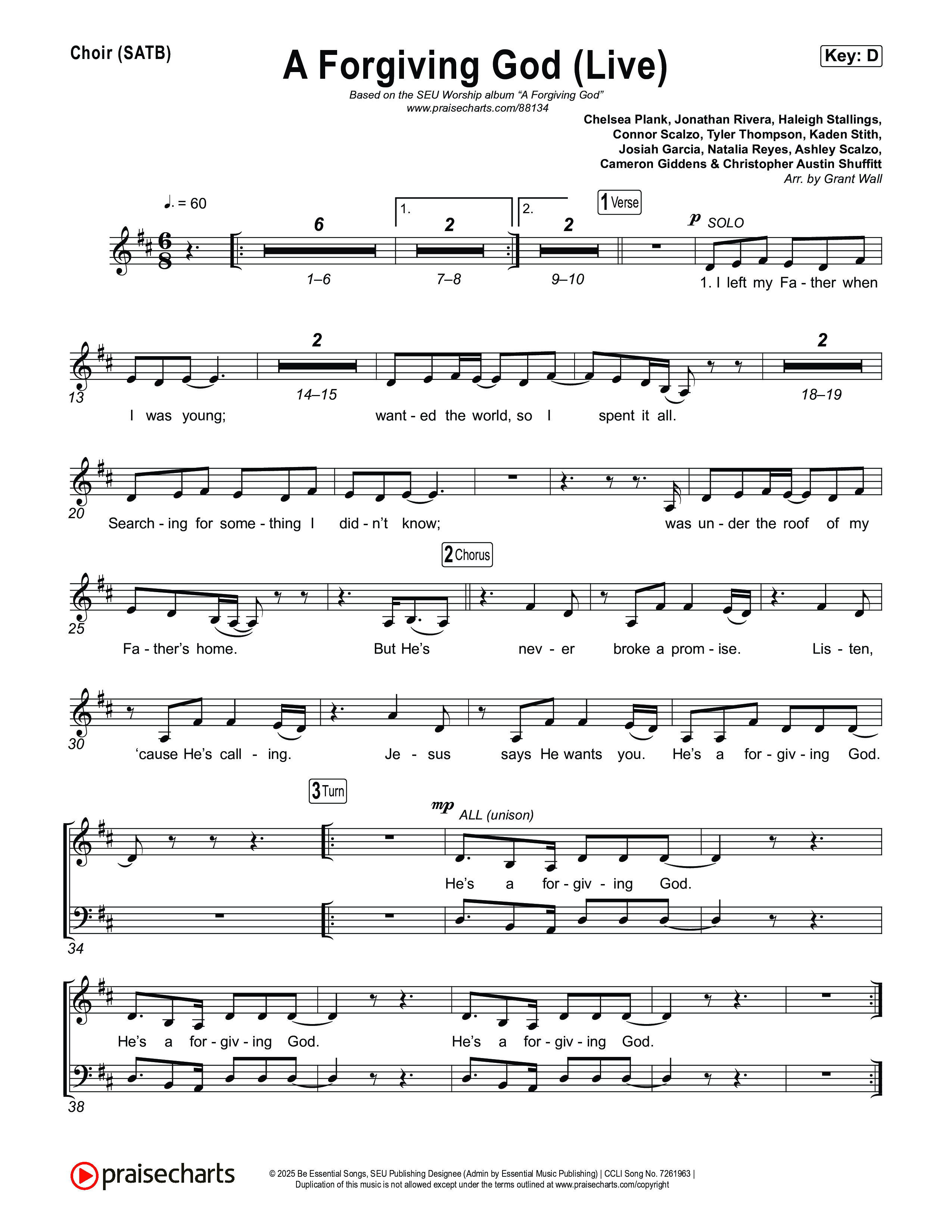 A Forgiving God (Live) Choir Sheet (SATB) (SEU Worship / Chelsea Plank / Ashton Hage)