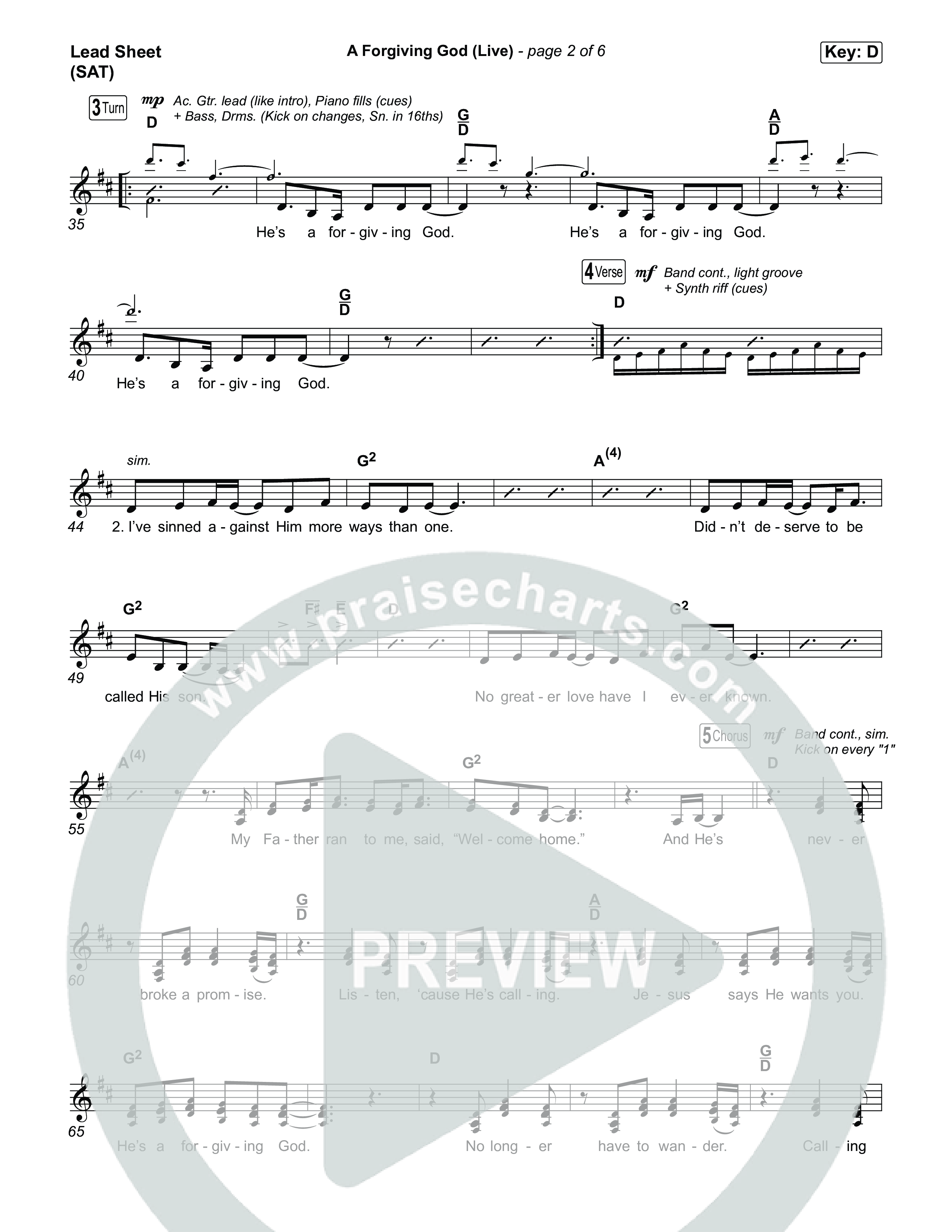 A Forgiving God (Live) Lead Sheet (SAT) (SEU Worship / Chelsea Plank / Ashton Hage)