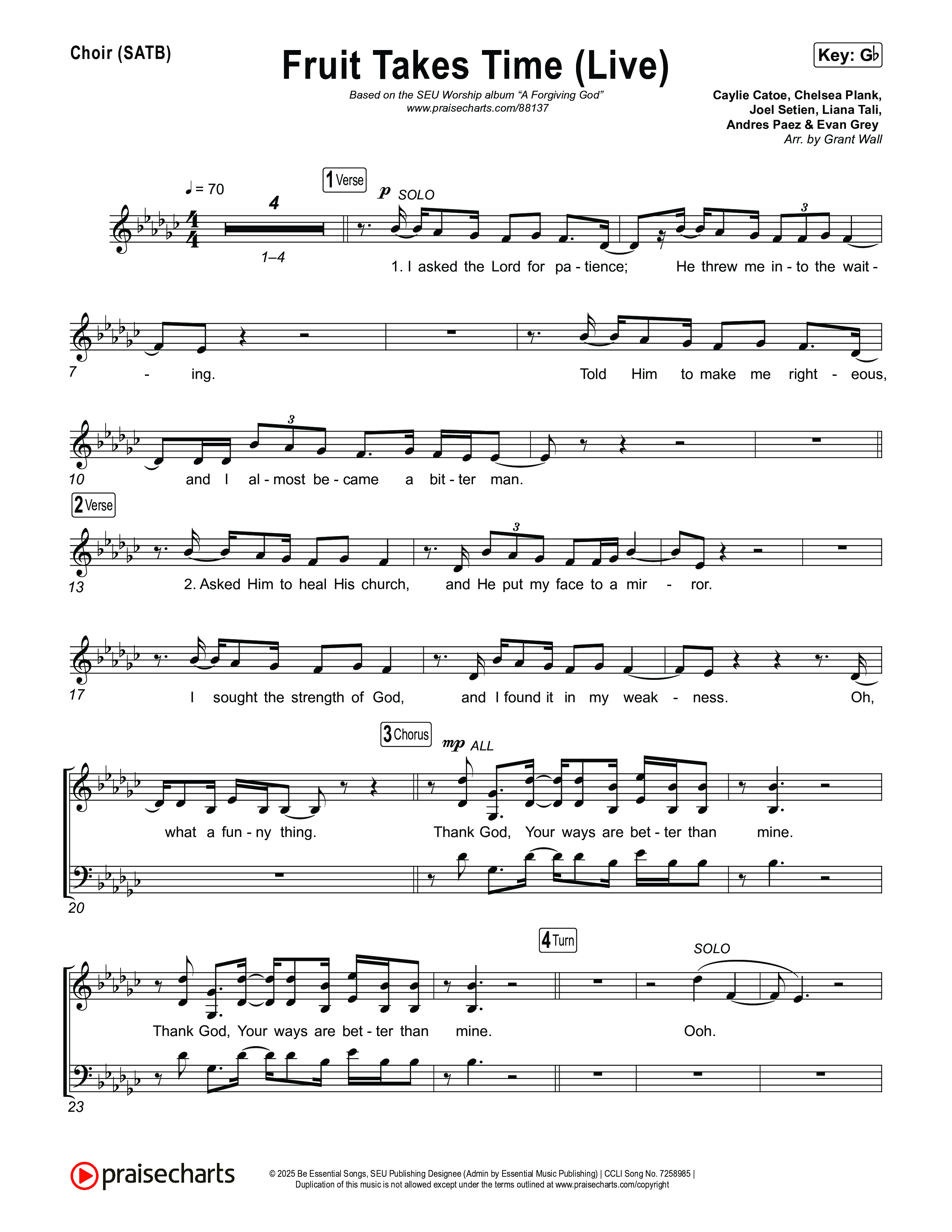 Fruit Takes Time (Live) Choir Sheet (SATB) (SEU Worship / Chelsea Plank)