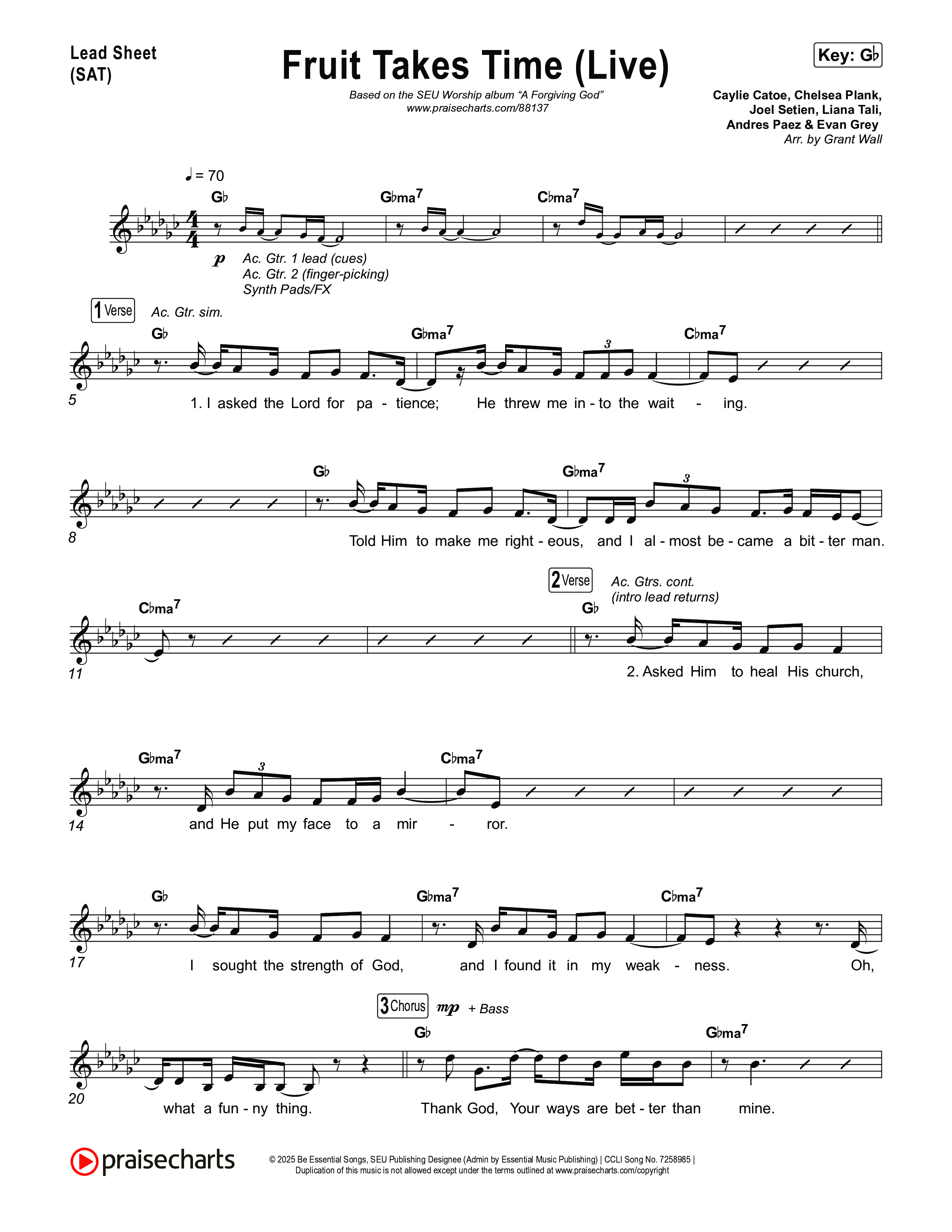 Fruit Takes Time (Live) Lead Sheet (SAT) (SEU Worship / Chelsea Plank)