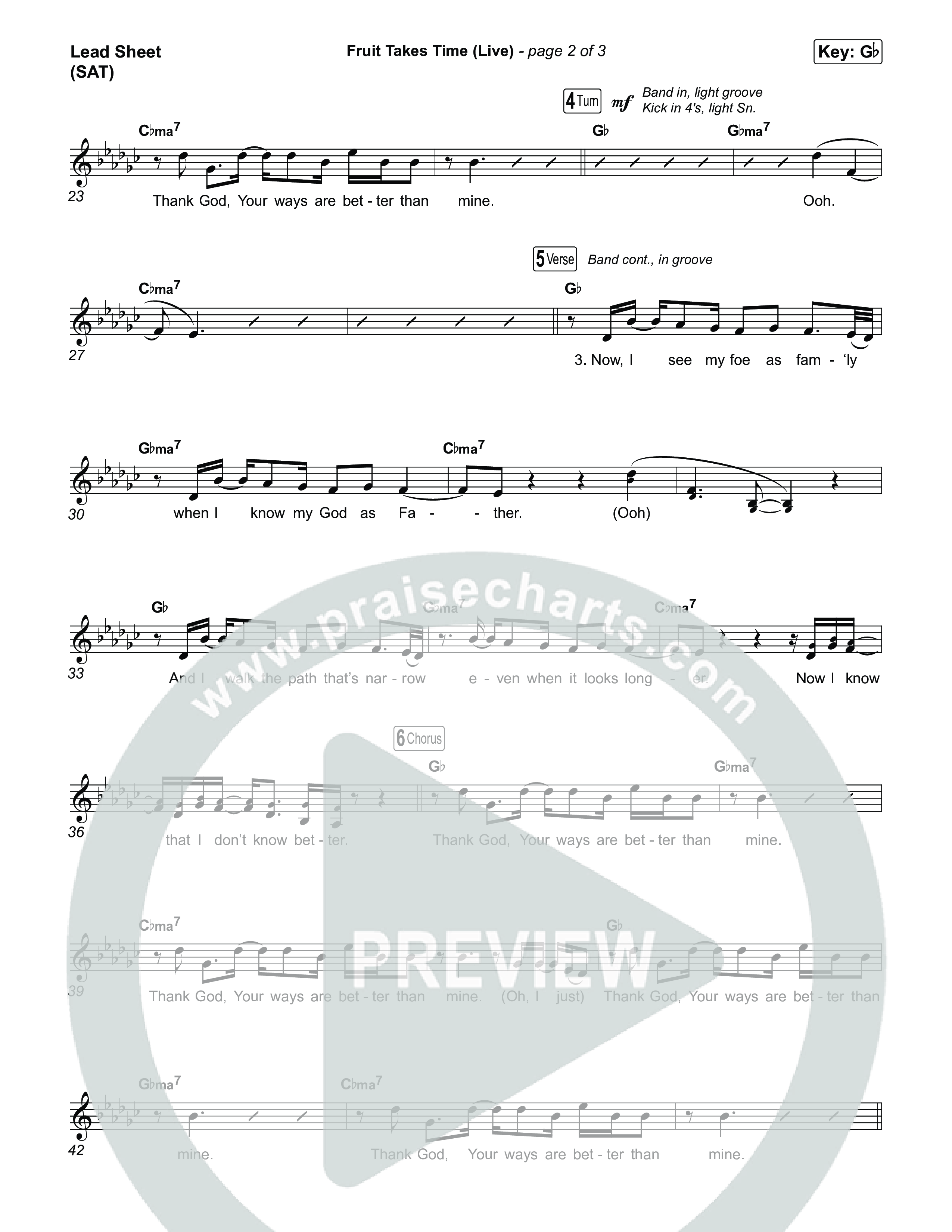 Fruit Takes Time (Live) Lead Sheet (SAT) (SEU Worship / Chelsea Plank)