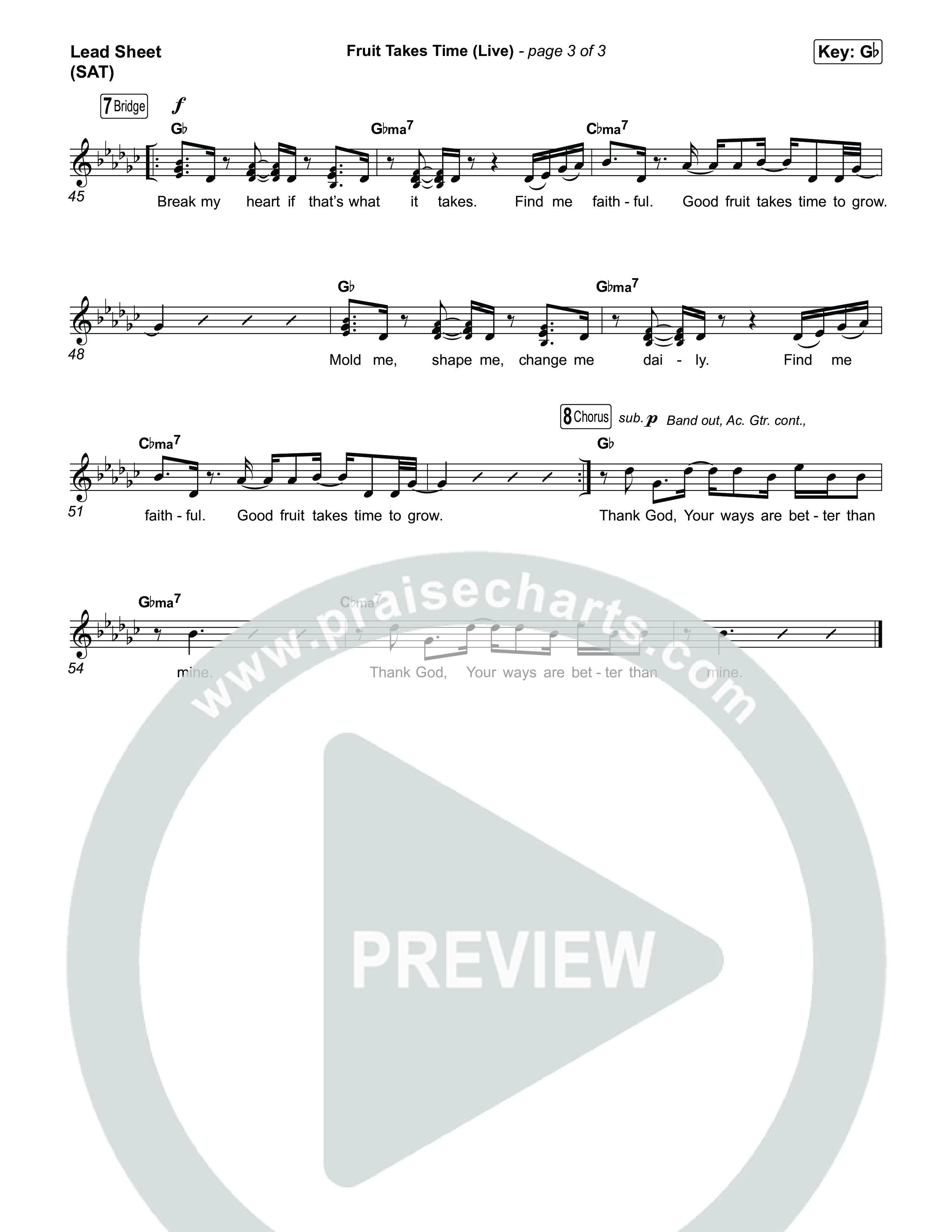 Fruit Takes Time (Live) Lead Sheet (SAT) (SEU Worship / Chelsea Plank)