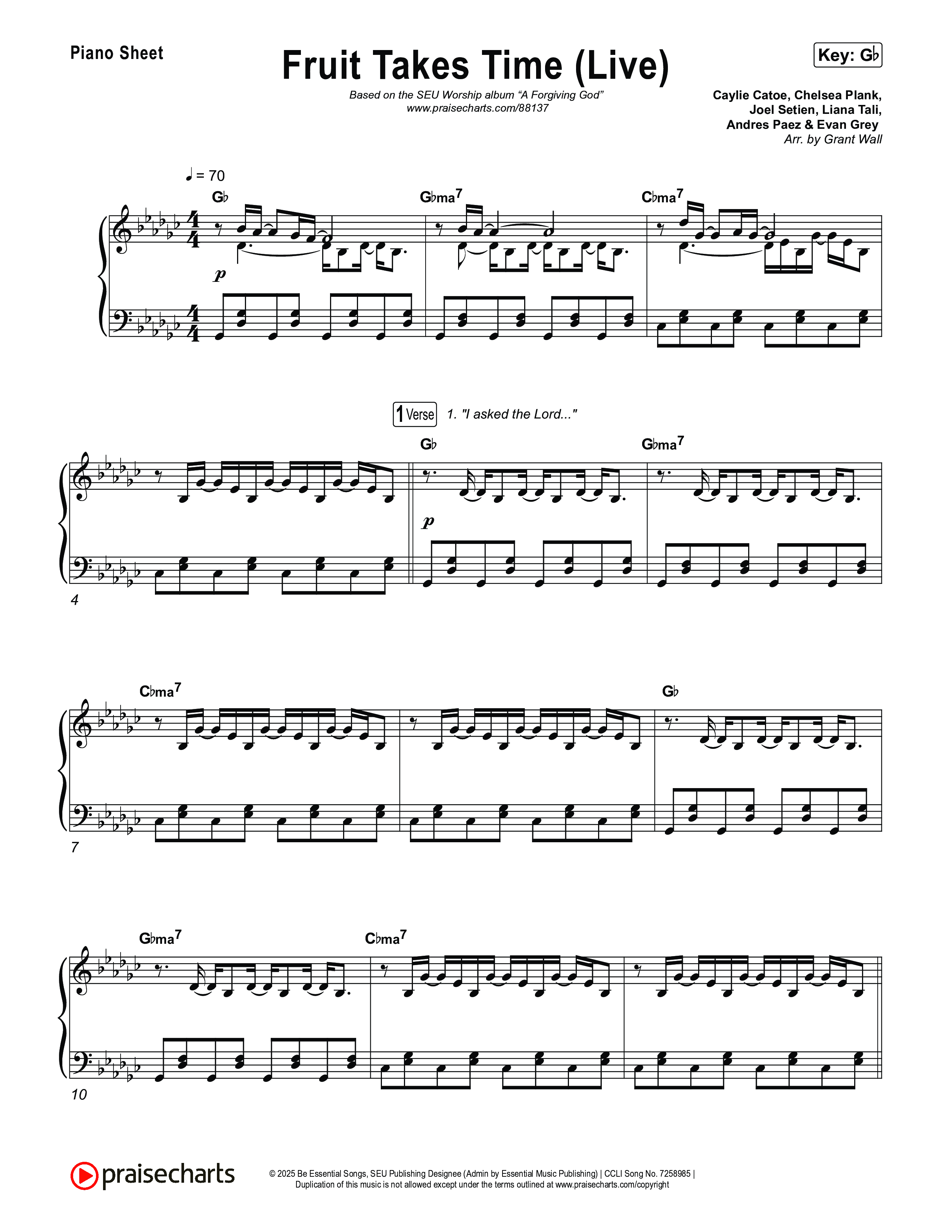 Fruit Takes Time (Live) Piano Sheet (SEU Worship / Chelsea Plank)