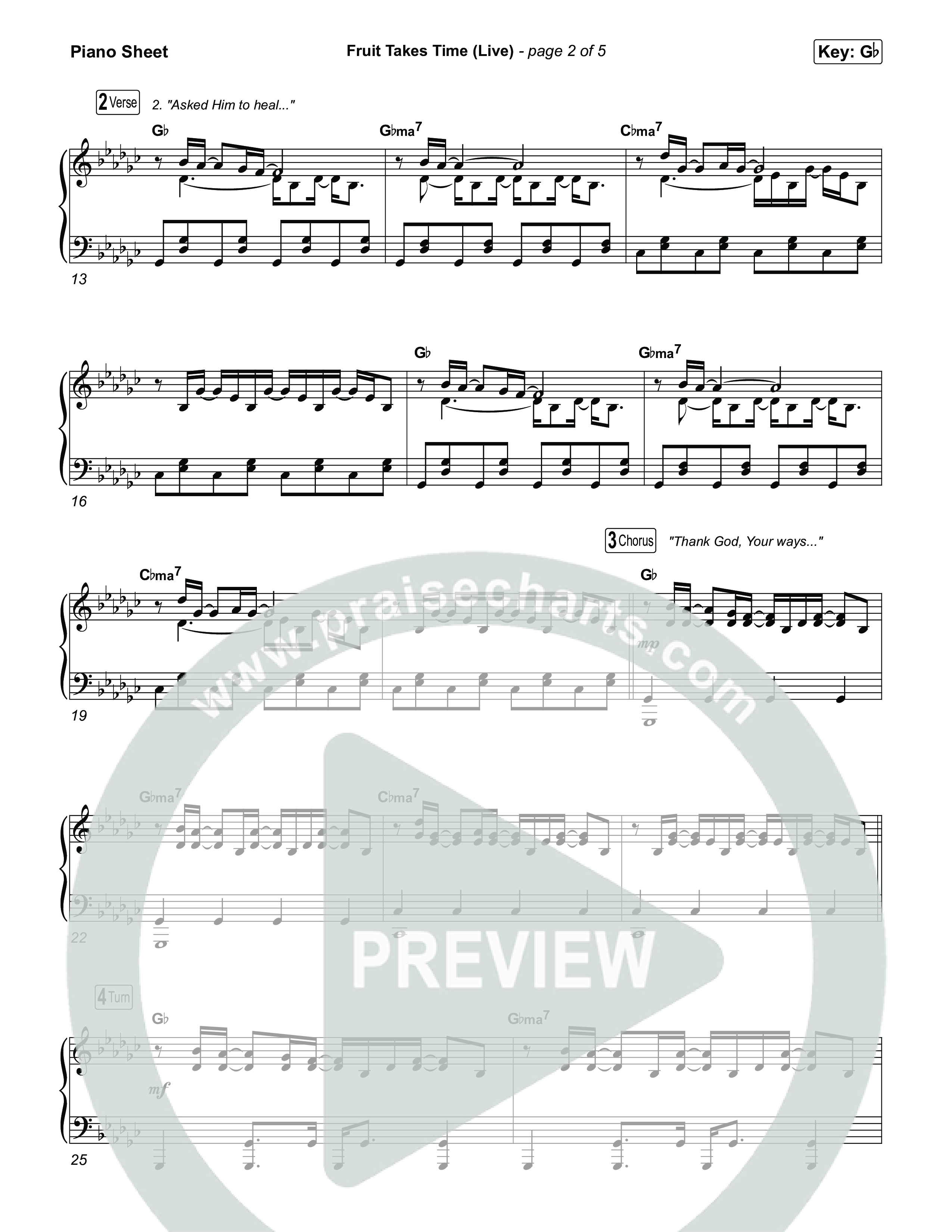 Fruit Takes Time (Live) Piano Sheet (SEU Worship / Chelsea Plank)