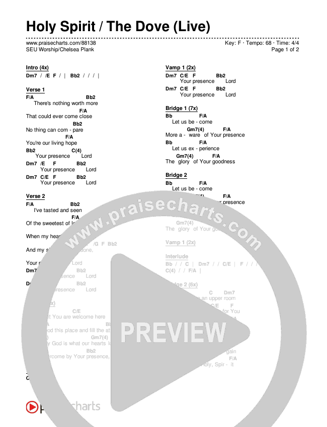 Holy Spirit / The Dove (Live) Chords & Lyrics (SEU Worship / Chelsea Plank)
