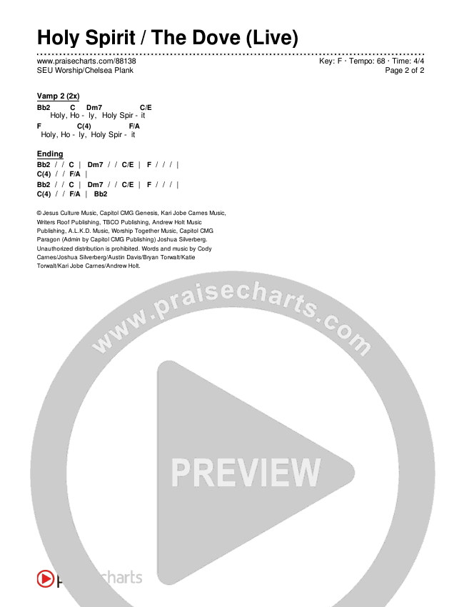 Holy Spirit / The Dove (Live) Chords & Lyrics (SEU Worship / Chelsea Plank)
