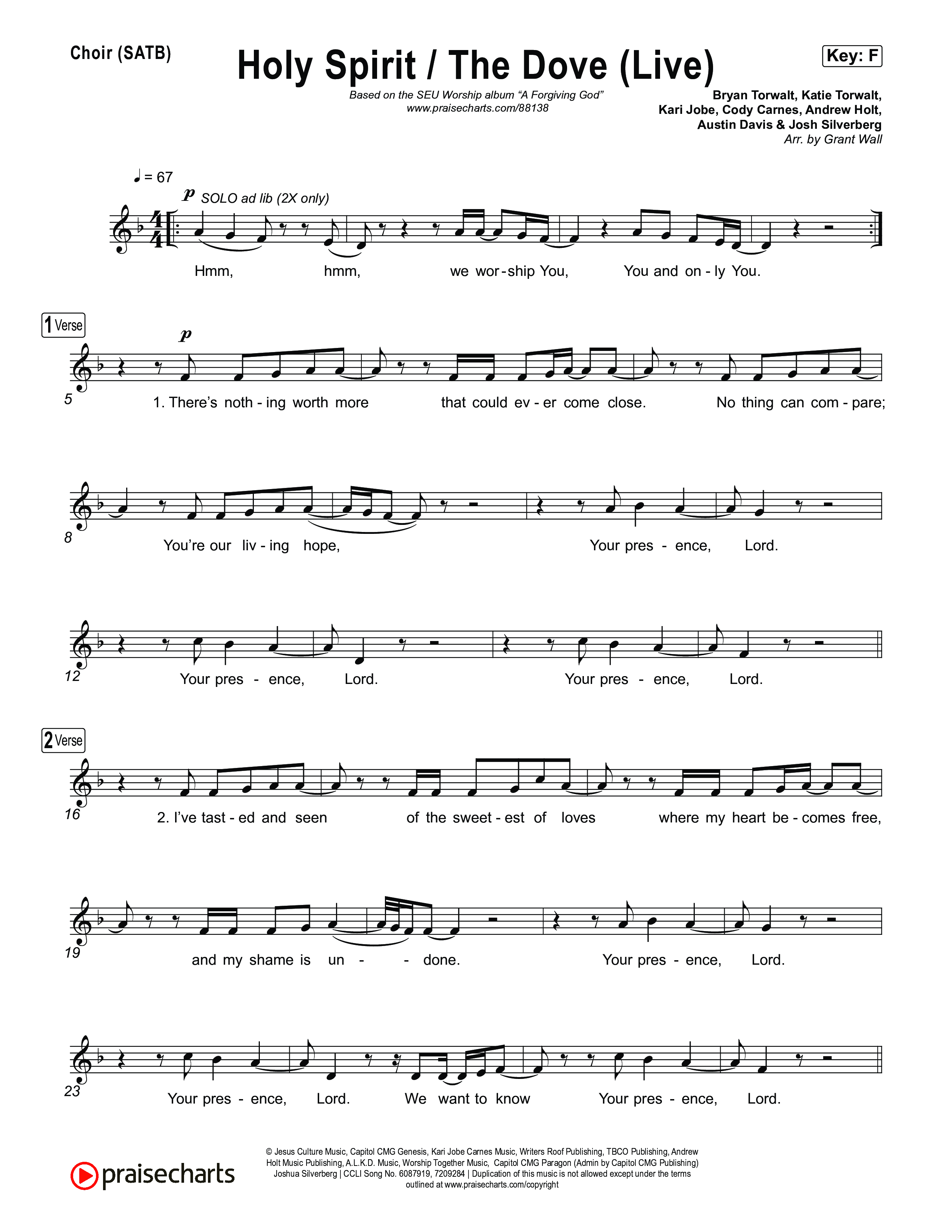 Holy Spirit  / The Dove (Live) Choir Sheet (SATB) (SEU Worship / Chelsea Plank)