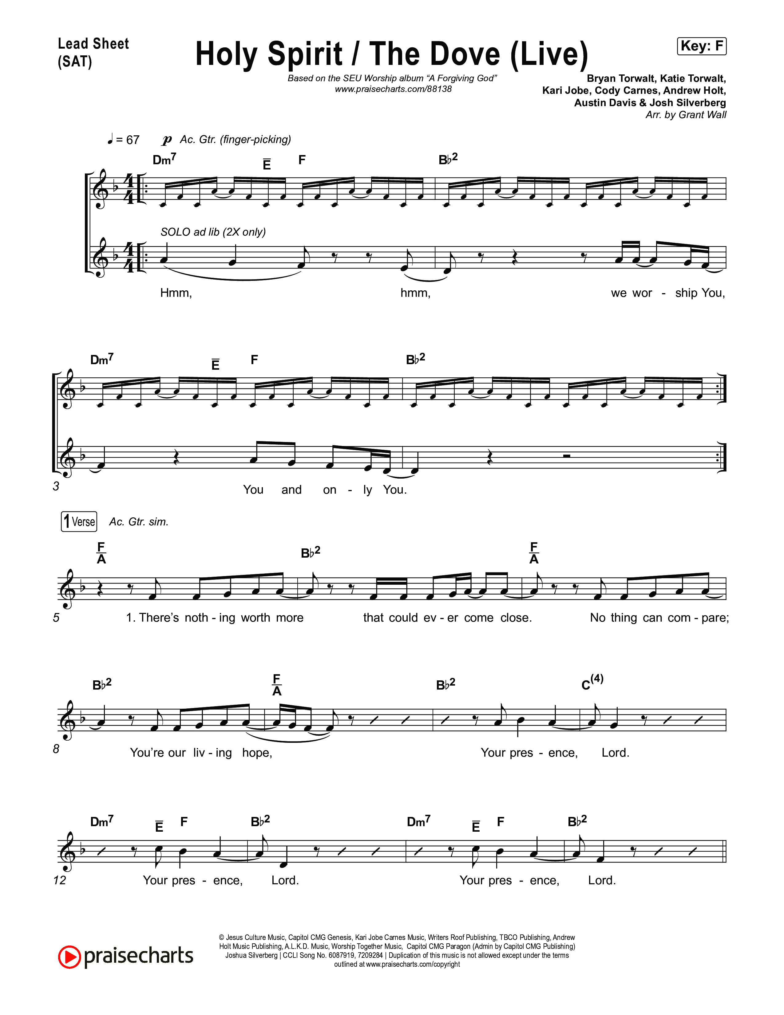 Holy Spirit  / The Dove (Live) Lead Sheet (SAT) (SEU Worship / Chelsea Plank)
