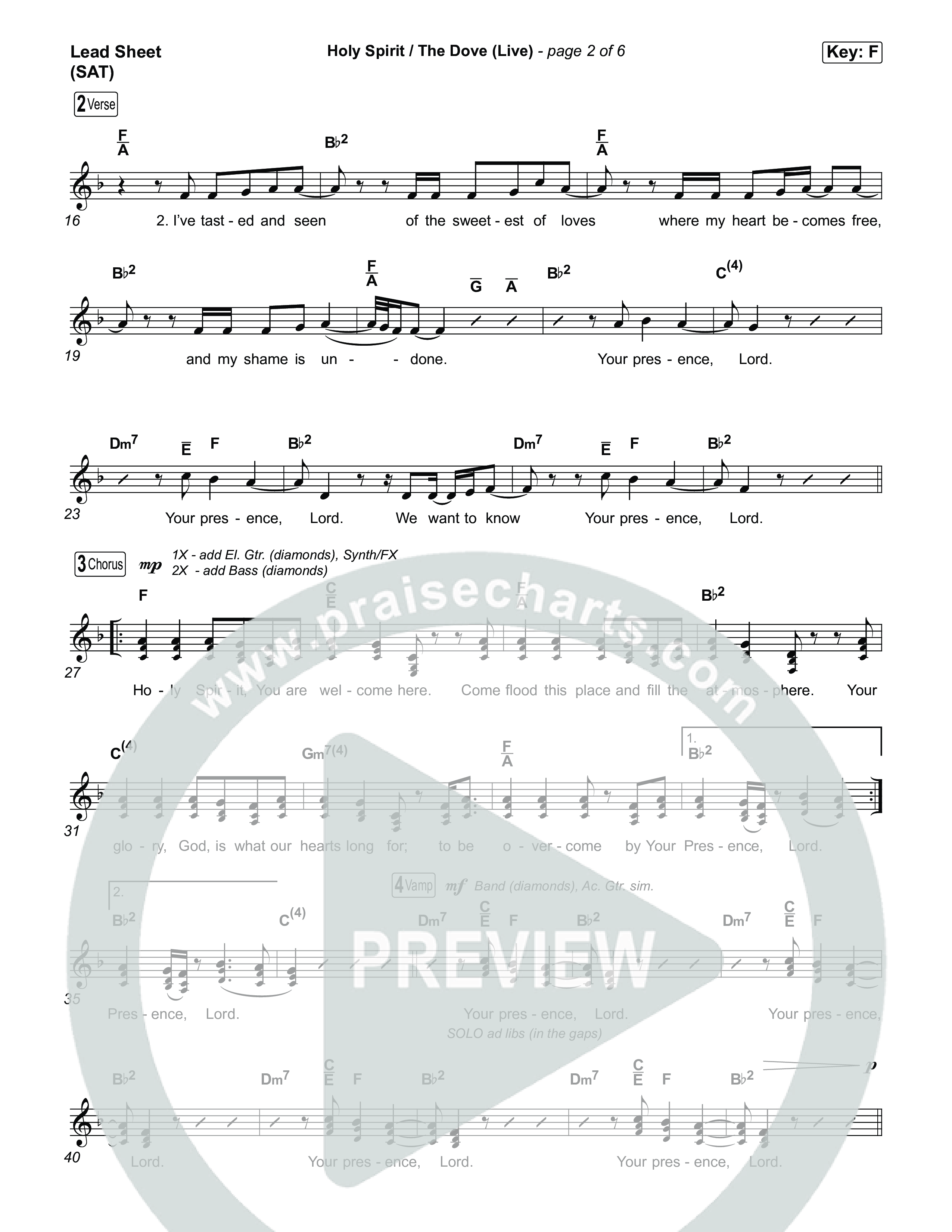 Holy Spirit  / The Dove (Live) Lead Sheet (SAT) (SEU Worship / Chelsea Plank)