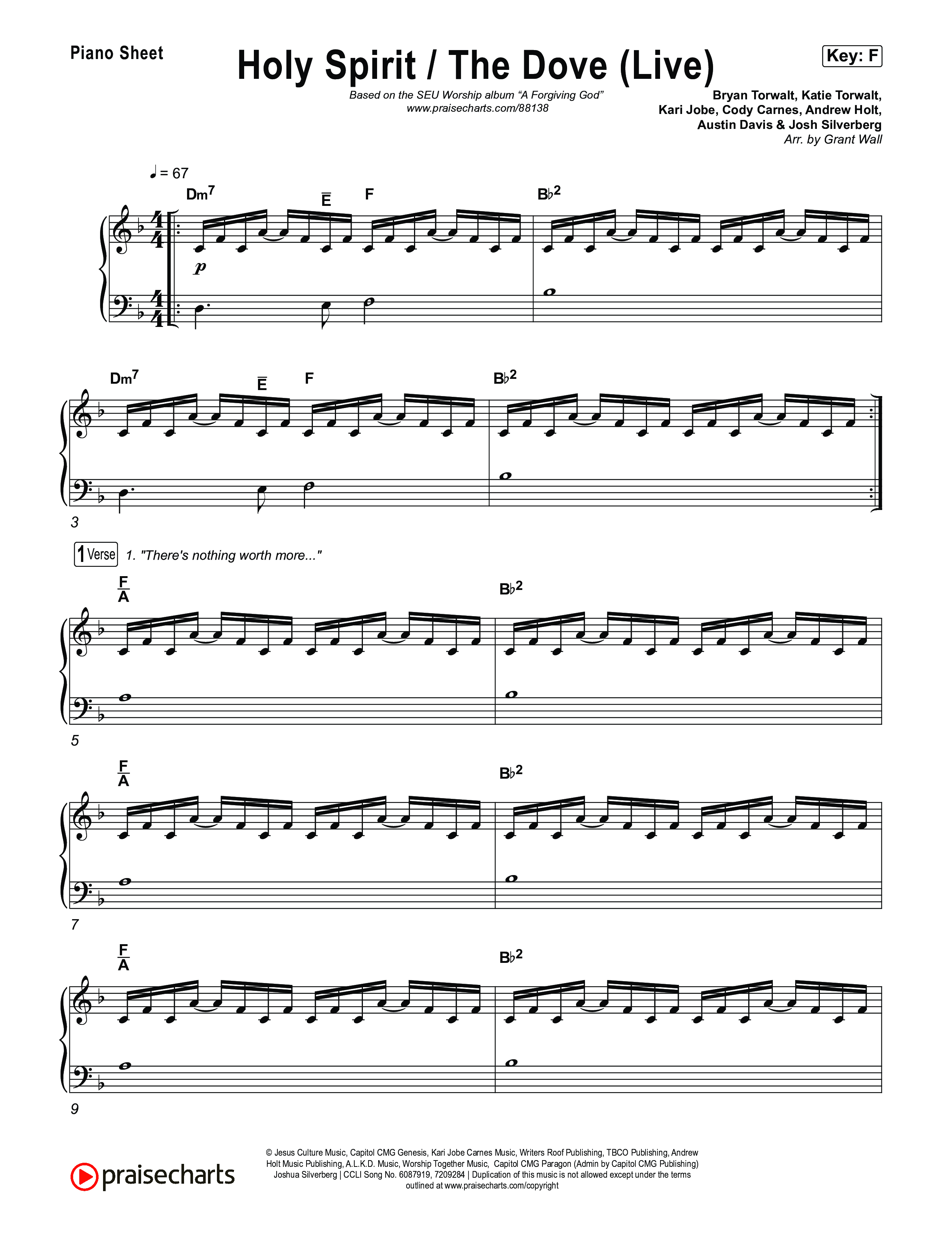 Holy Spirit  / The Dove (Live) Piano Sheet (SEU Worship / Chelsea Plank)
