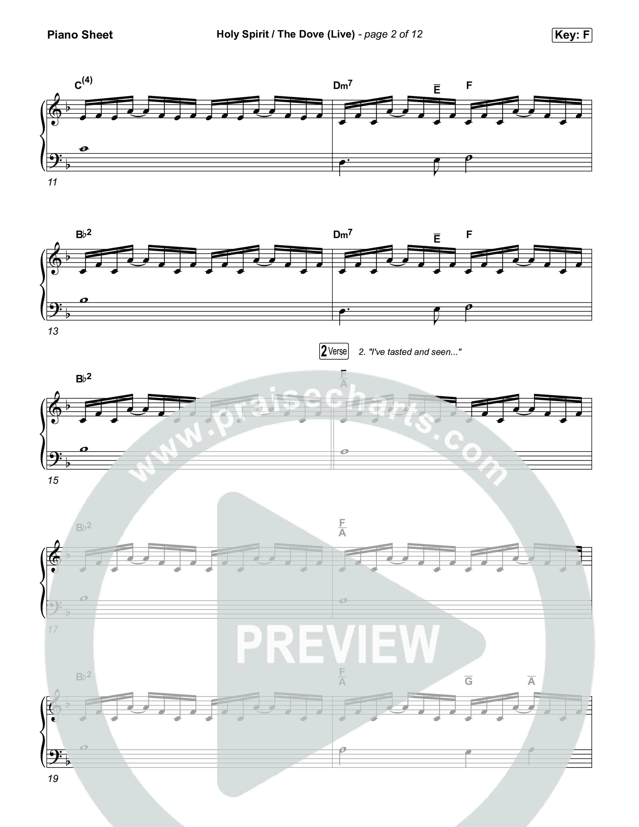 Holy Spirit  / The Dove (Live) Piano Sheet (SEU Worship / Chelsea Plank)