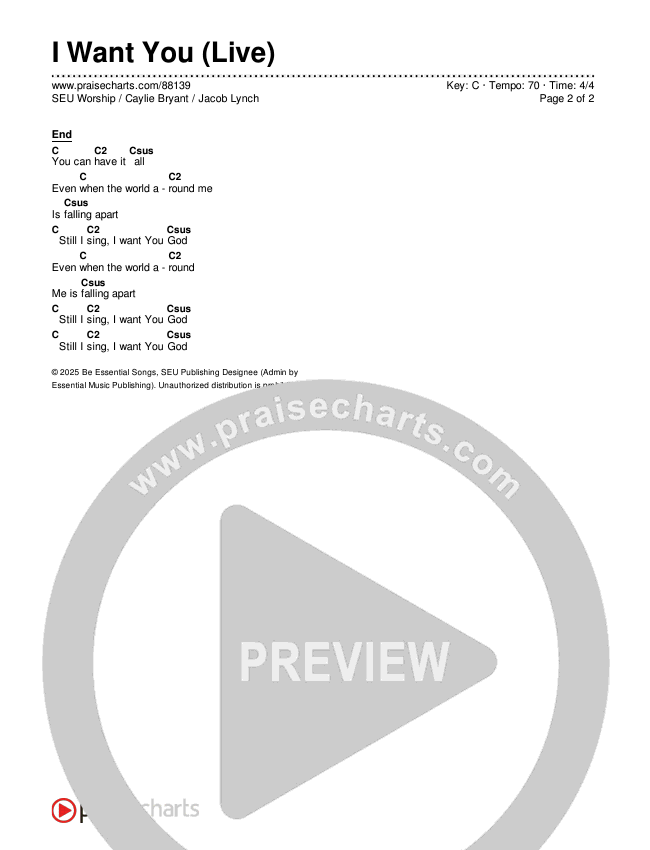 I Want You (Live) Chords & Lyrics (SEU Worship / Caylie Bryant / Jacob Lynch)