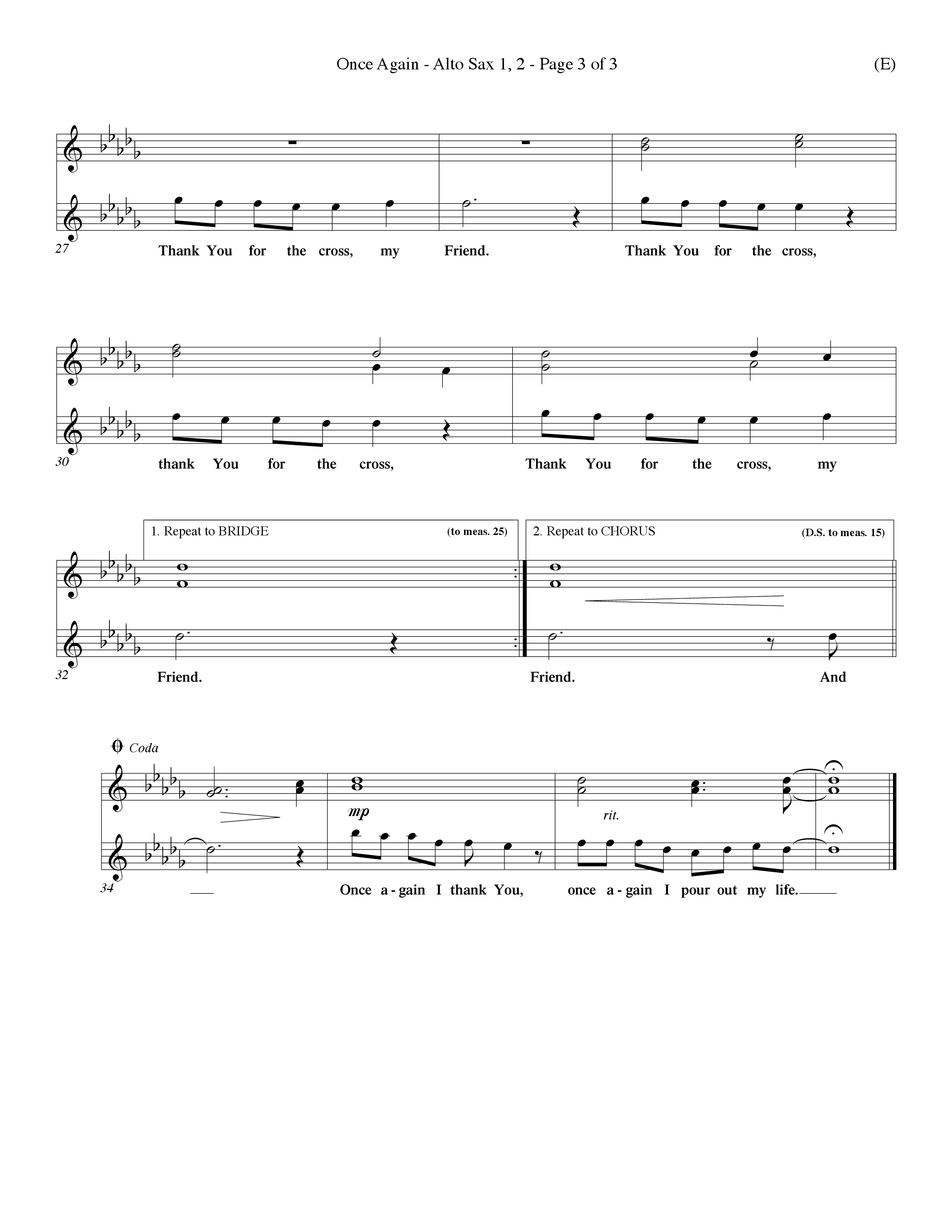Once Again (Choral Anthem SATB) Alto Sax 1/2 (Word Music Choral / Orch. Keith Wilbanks)