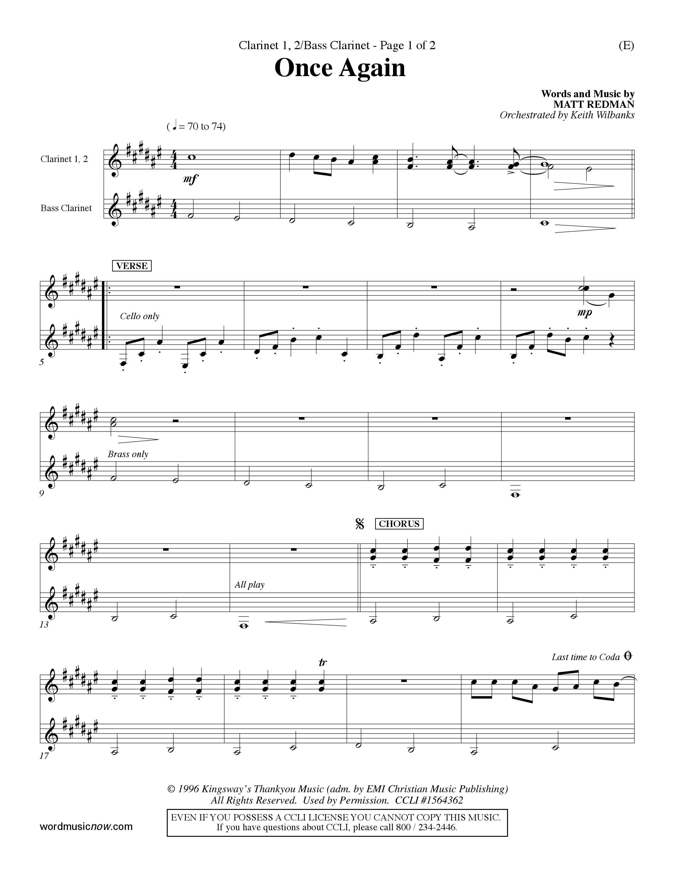 Once Again (Choral Anthem SATB) Clarinet 1/2, Bass Clarinet (Word Music Choral / Orch. Keith Wilbanks)
