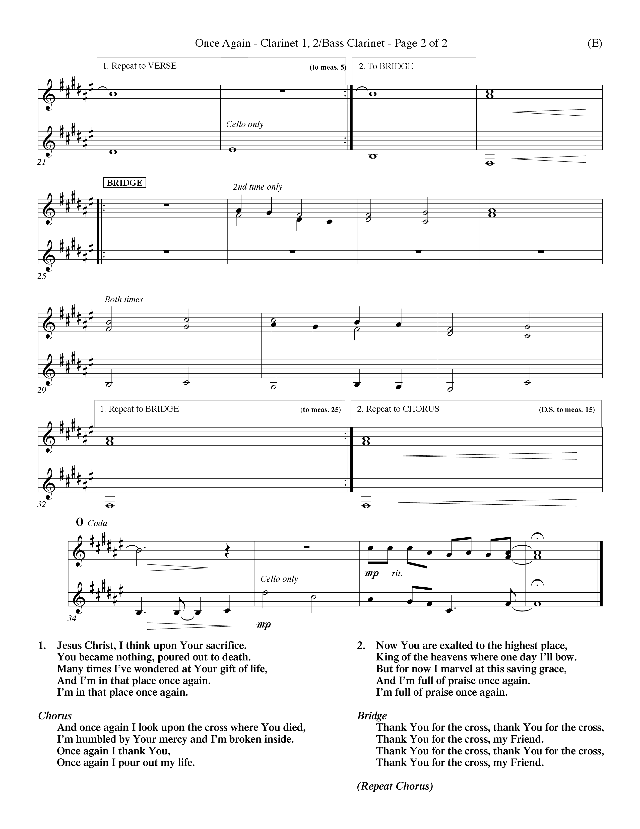 Once Again (Choral Anthem SATB) Clarinet 1/2, Bass Clarinet (Word Music Choral / Orch. Keith Wilbanks)