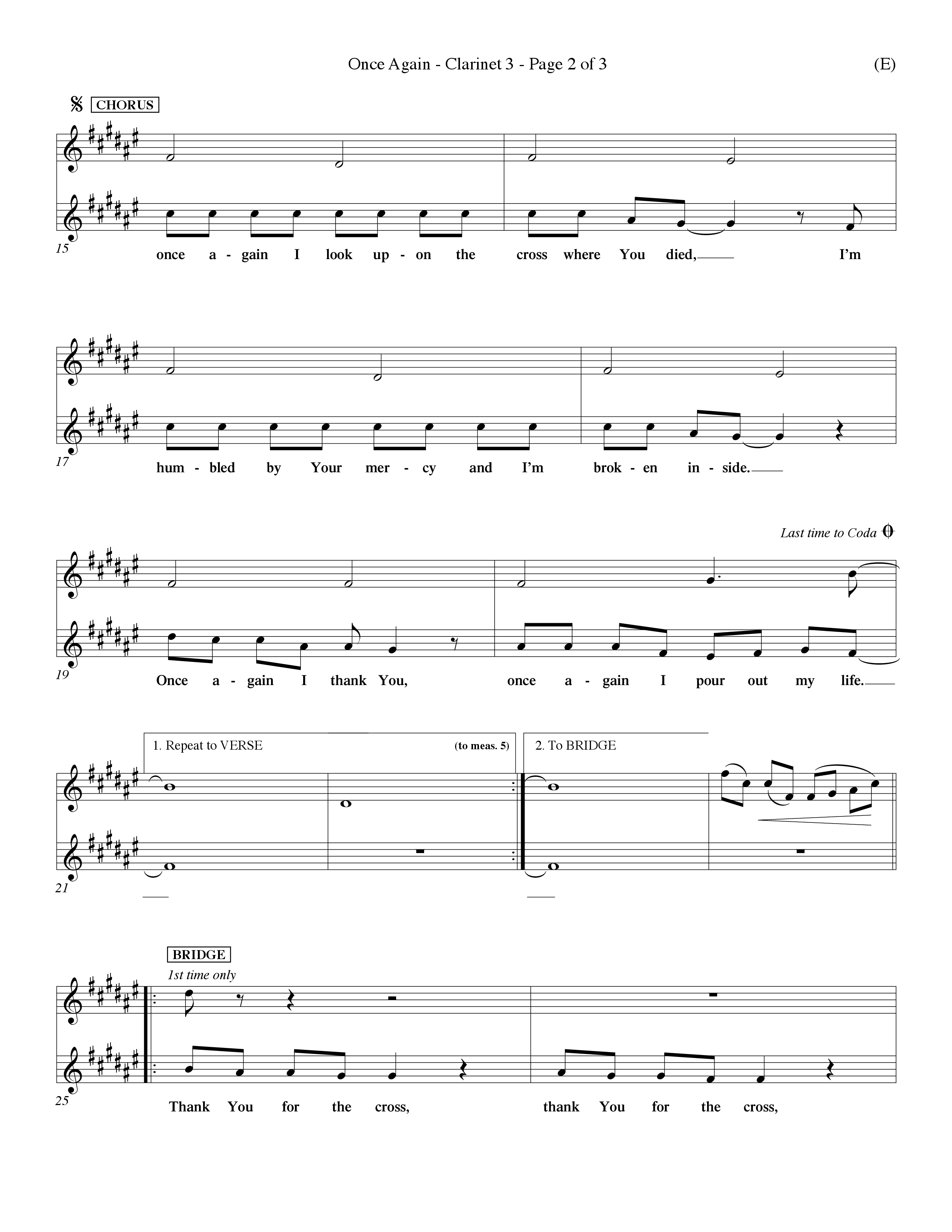 Once Again (Choral Anthem SATB) Clarinet 3 (Word Music Choral / Orch. Keith Wilbanks)