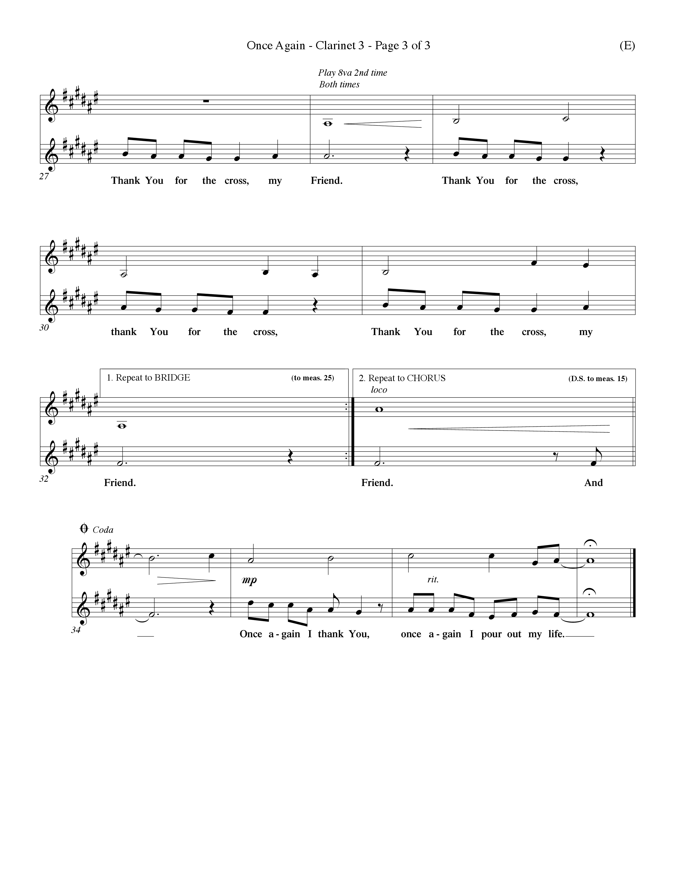 Once Again (Choral Anthem SATB) Clarinet 3 (Word Music Choral / Orch. Keith Wilbanks)