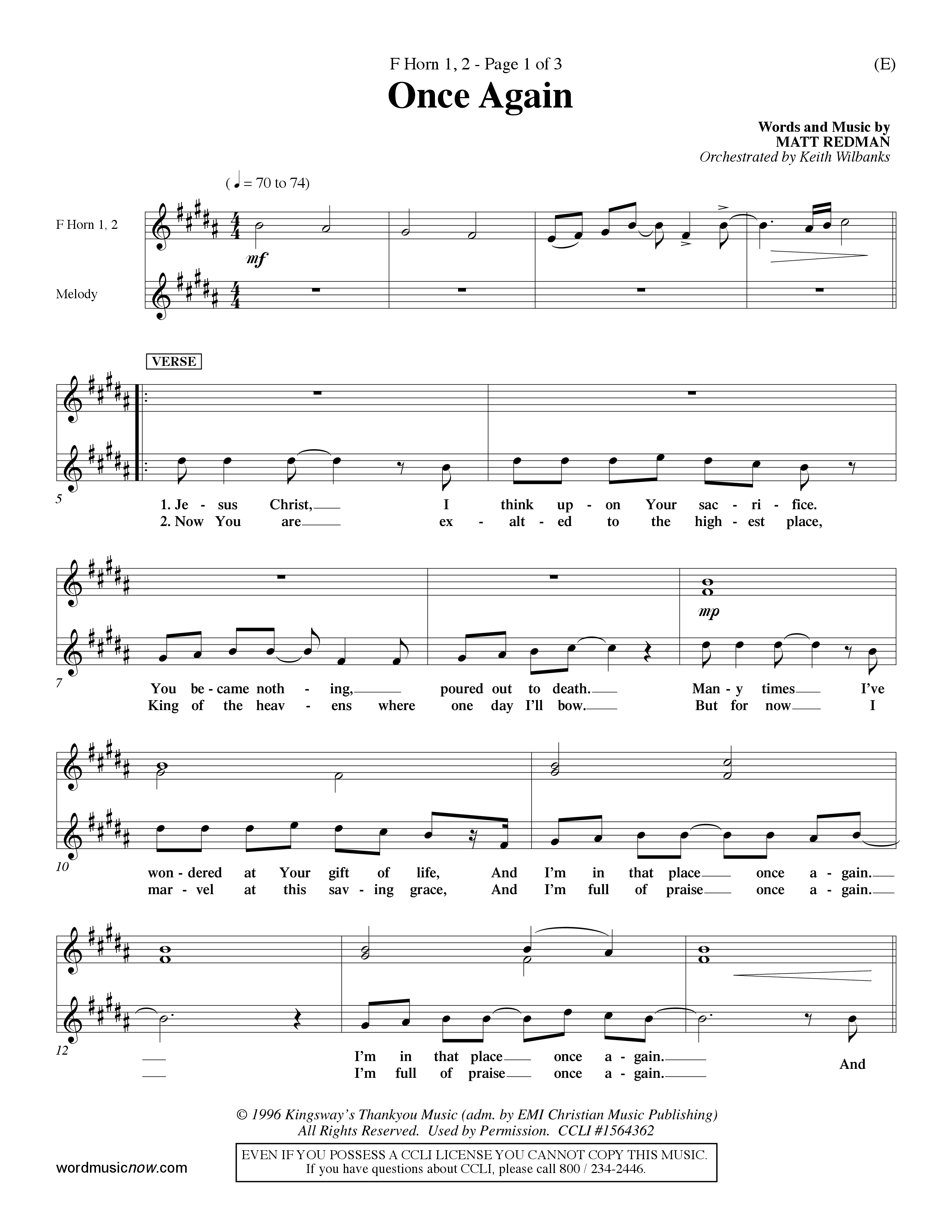 Once Again (Choral Anthem SATB) French Horn (Word Music Choral / Orch. Keith Wilbanks)