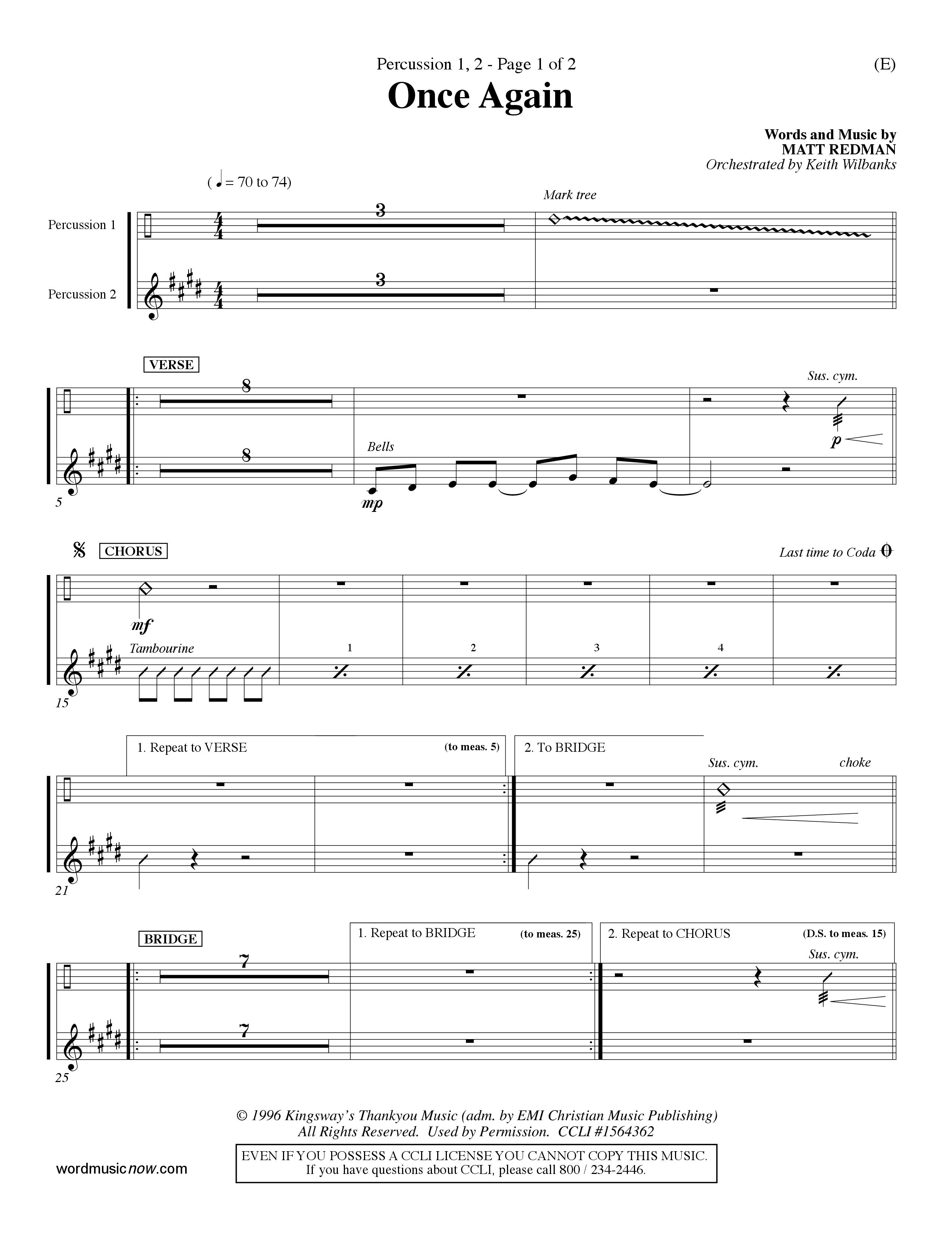 Once Again (Choral Anthem SATB) Percussion 1/2 (Word Music Choral / Orch. Keith Wilbanks)