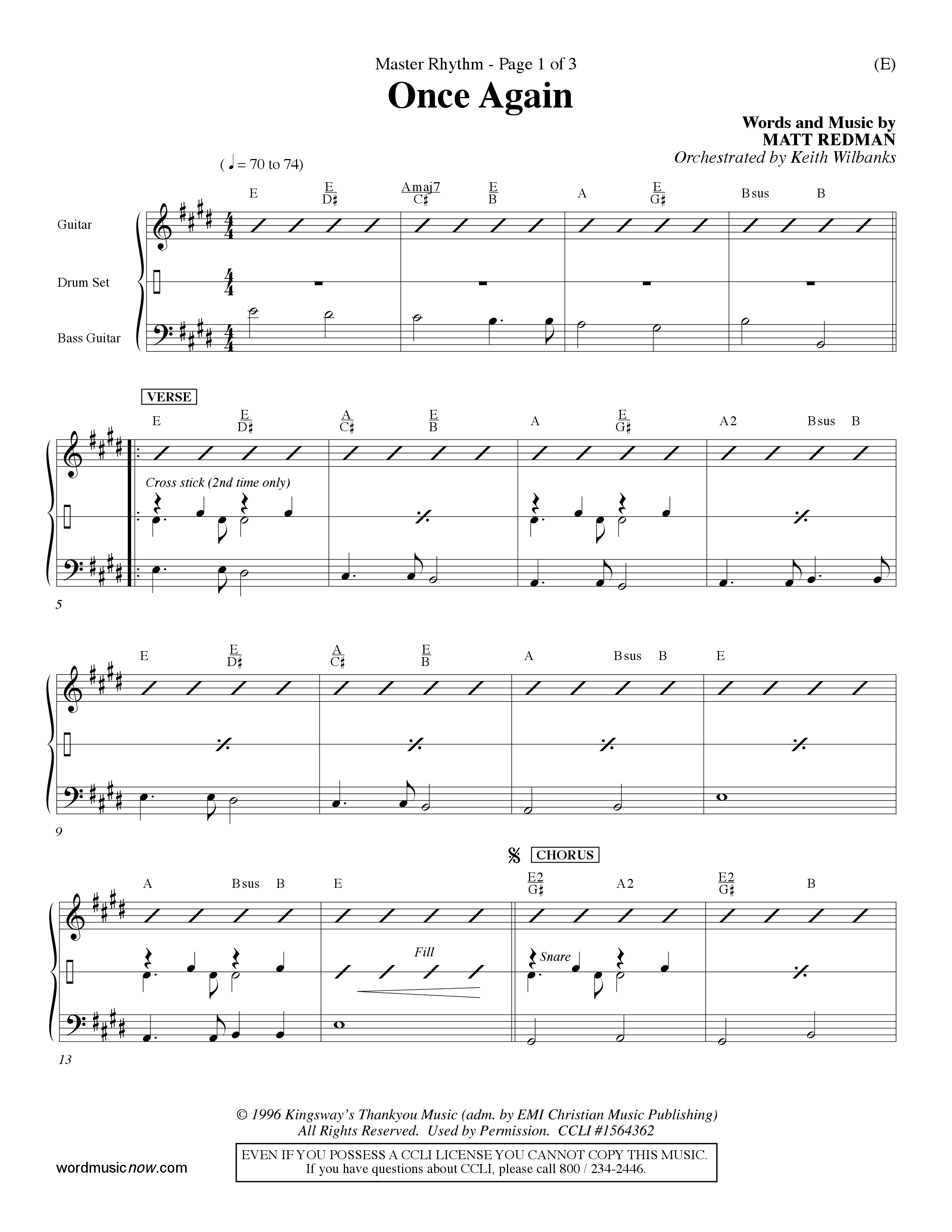 Once Again (Choral Anthem SATB) Rhythm Chart (Word Music Choral / Orch. Keith Wilbanks)
