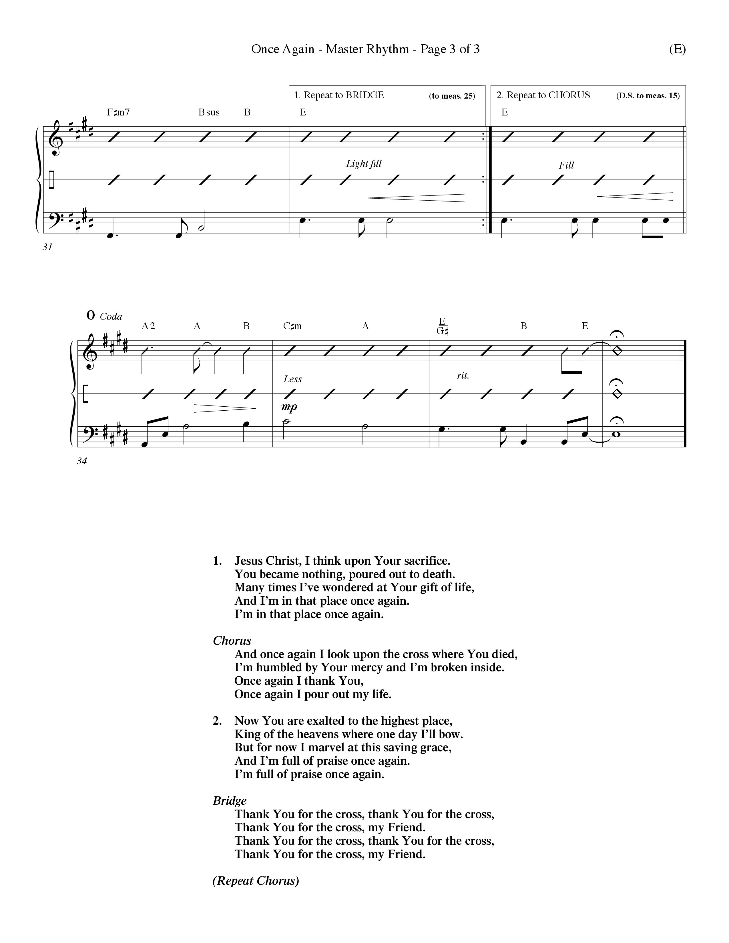 Once Again (Choral Anthem SATB) Rhythm Chart (Word Music Choral / Orch. Keith Wilbanks)