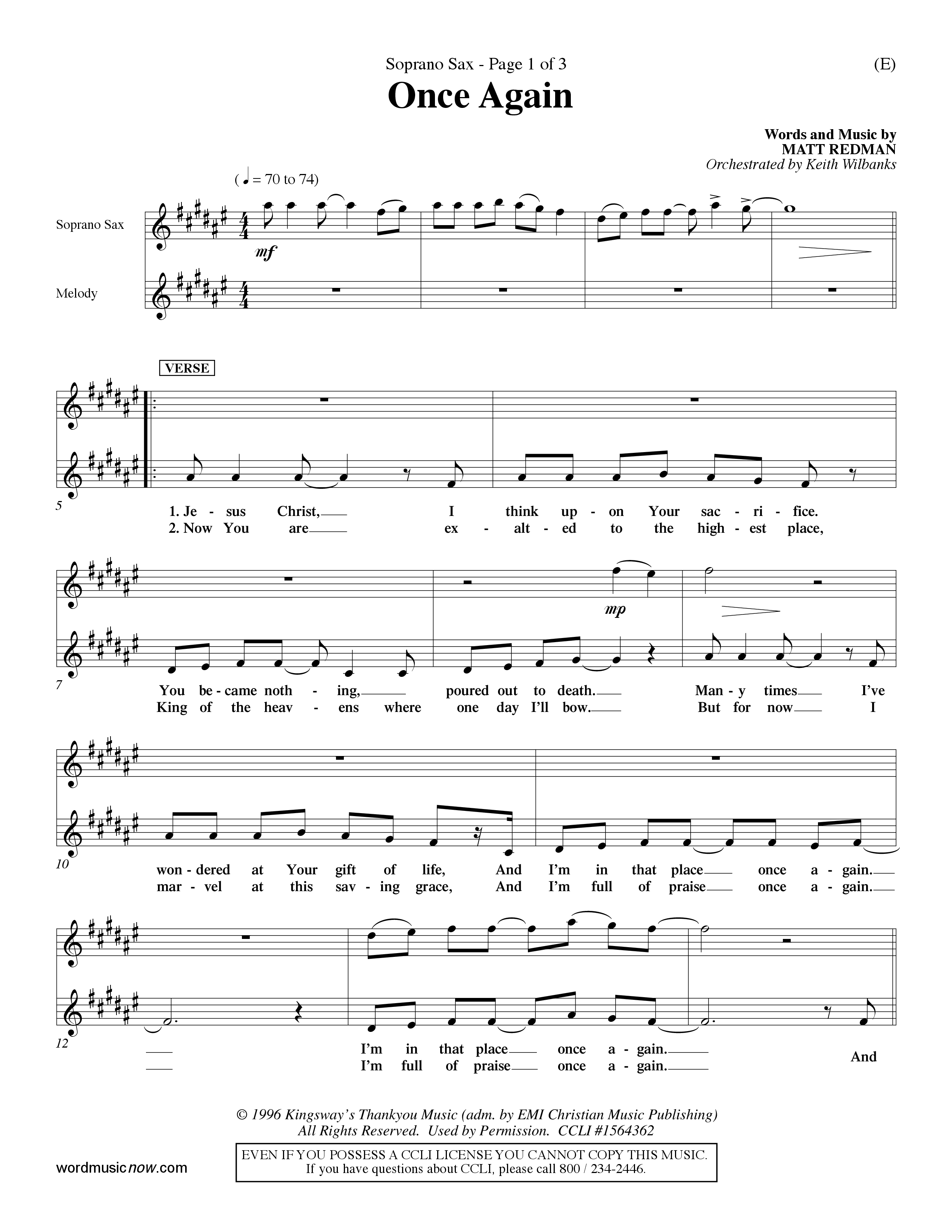 Once Again (Choral Anthem SATB) Saxophone (Word Music Choral / Orch. Keith Wilbanks)