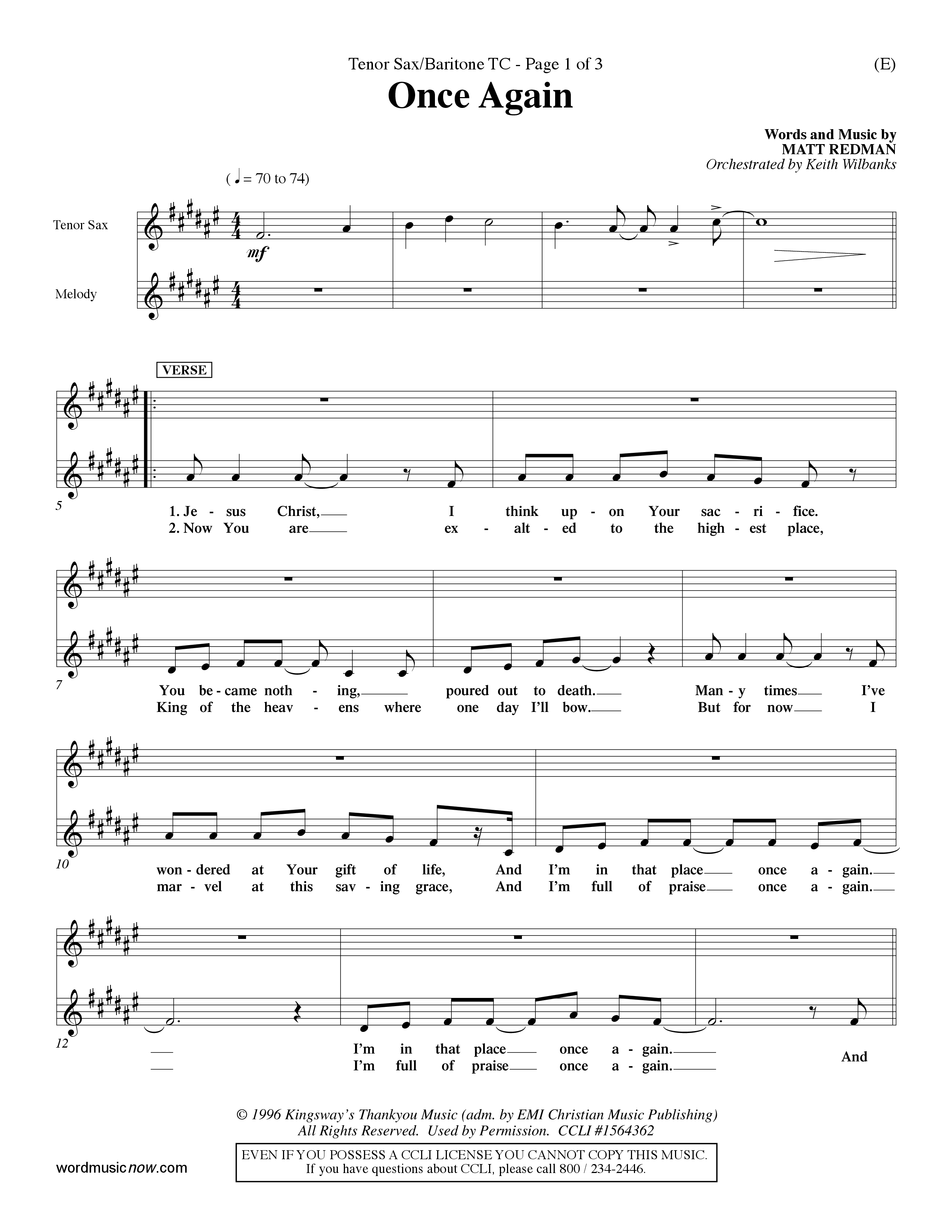 Once Again (Choral Anthem SATB) Tenor Sax/Baritone T.C. (Word Music Choral / Orch. Keith Wilbanks)
