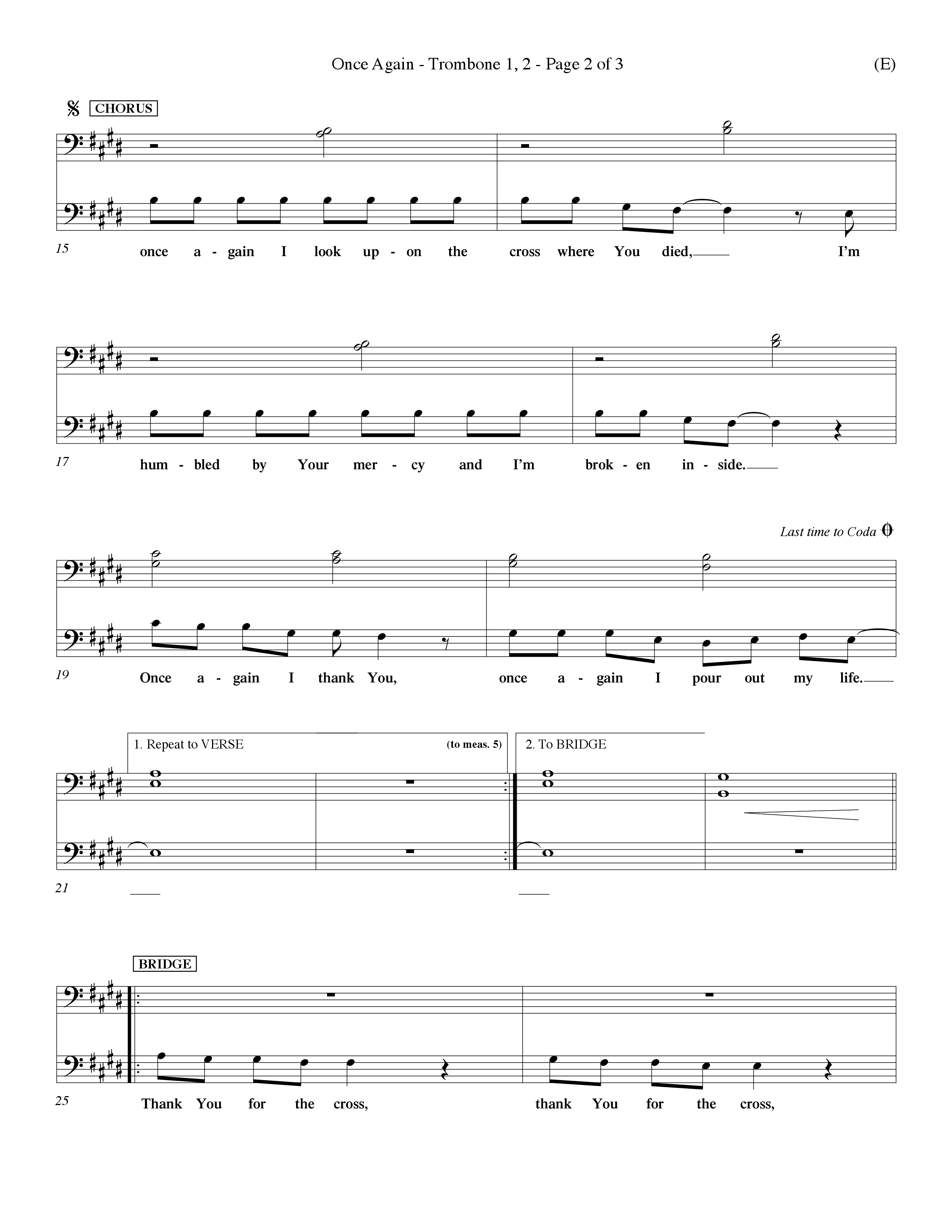 Once Again (Choral Anthem SATB) Trombone 1/2 (Word Music Choral / Orch. Keith Wilbanks)