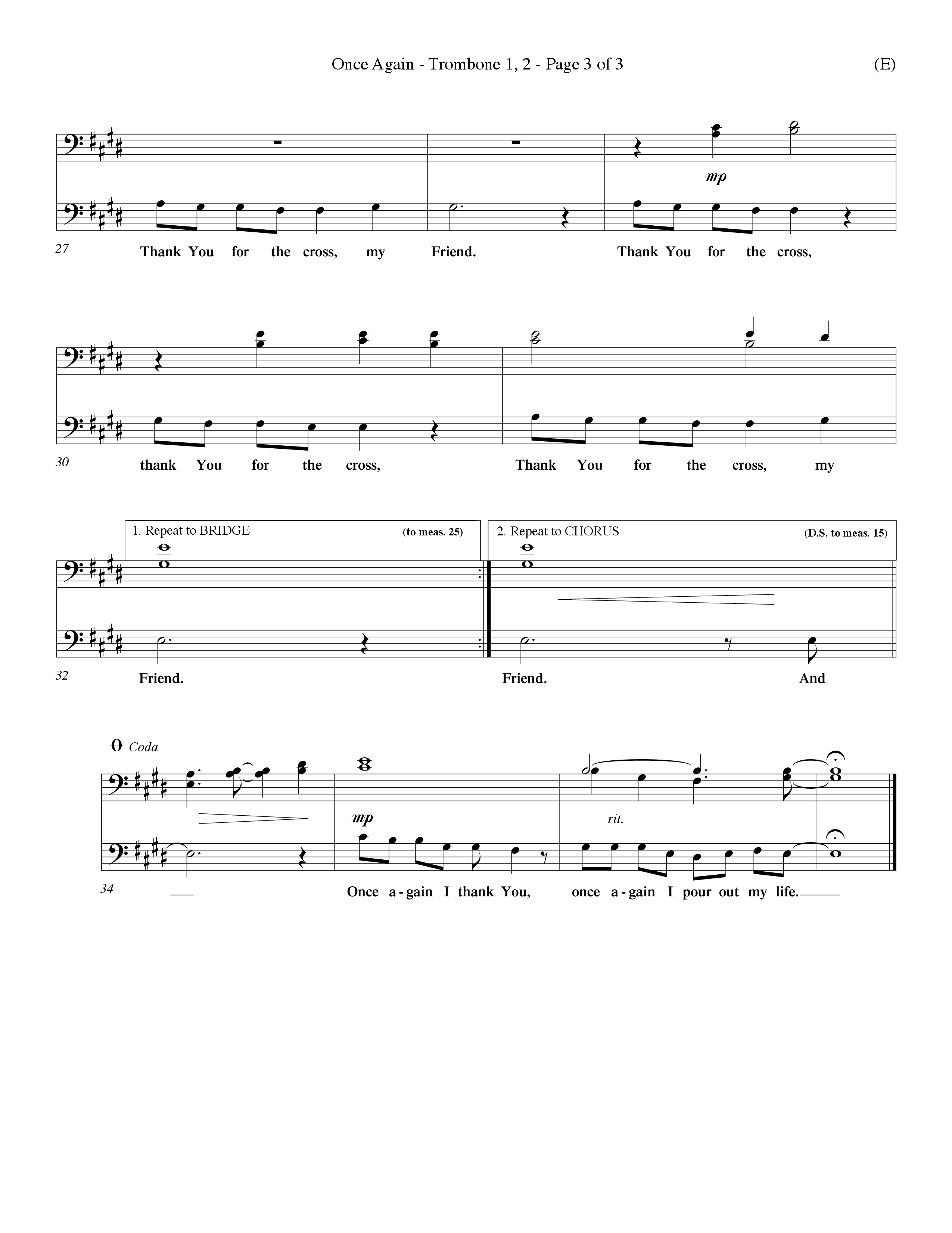 Once Again (Choral Anthem SATB) Trombone 1/2 (Word Music Choral / Orch. Keith Wilbanks)