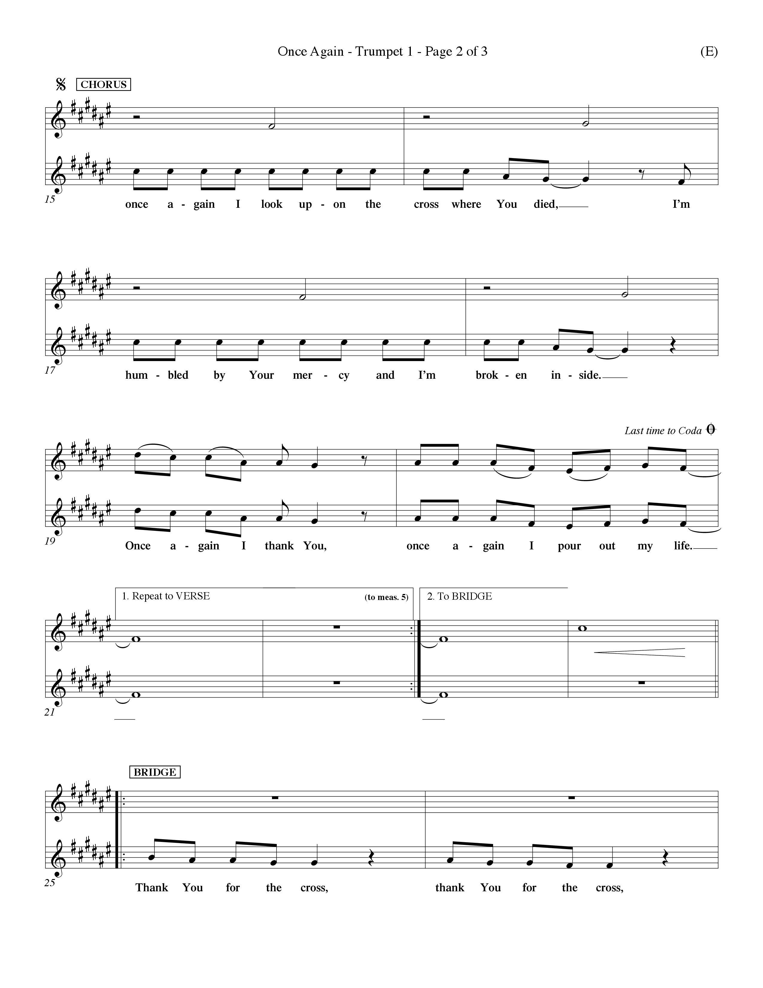 Once Again (Choral Anthem SATB) Trumpet 1 (Word Music Choral / Orch. Keith Wilbanks)