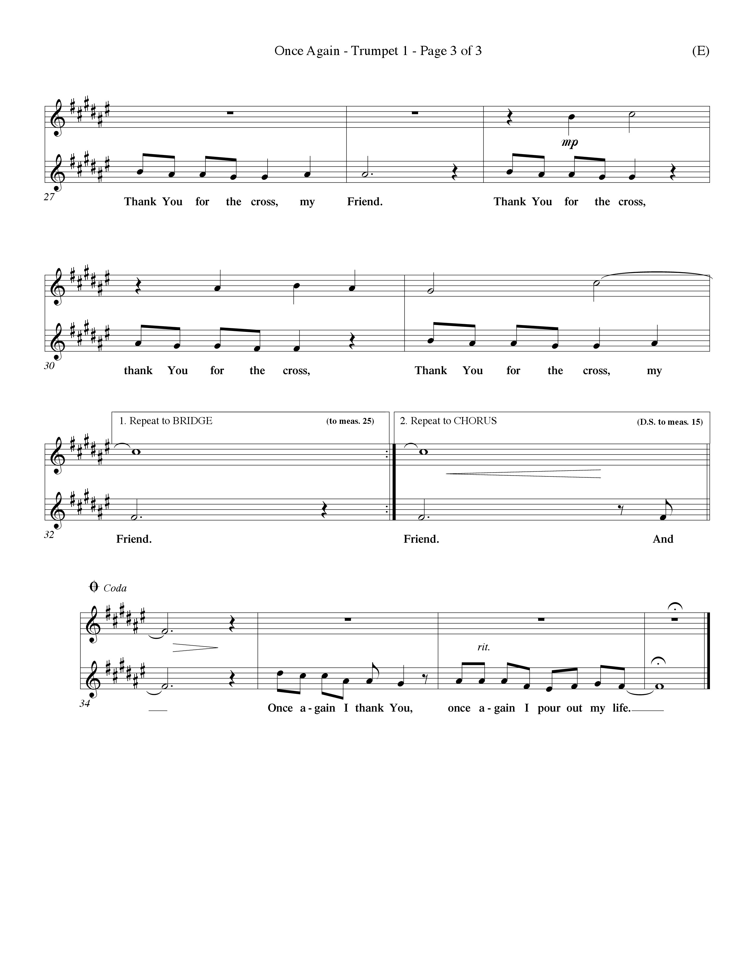 Once Again (Choral Anthem SATB) Trumpet 1 (Word Music Choral / Orch. Keith Wilbanks)