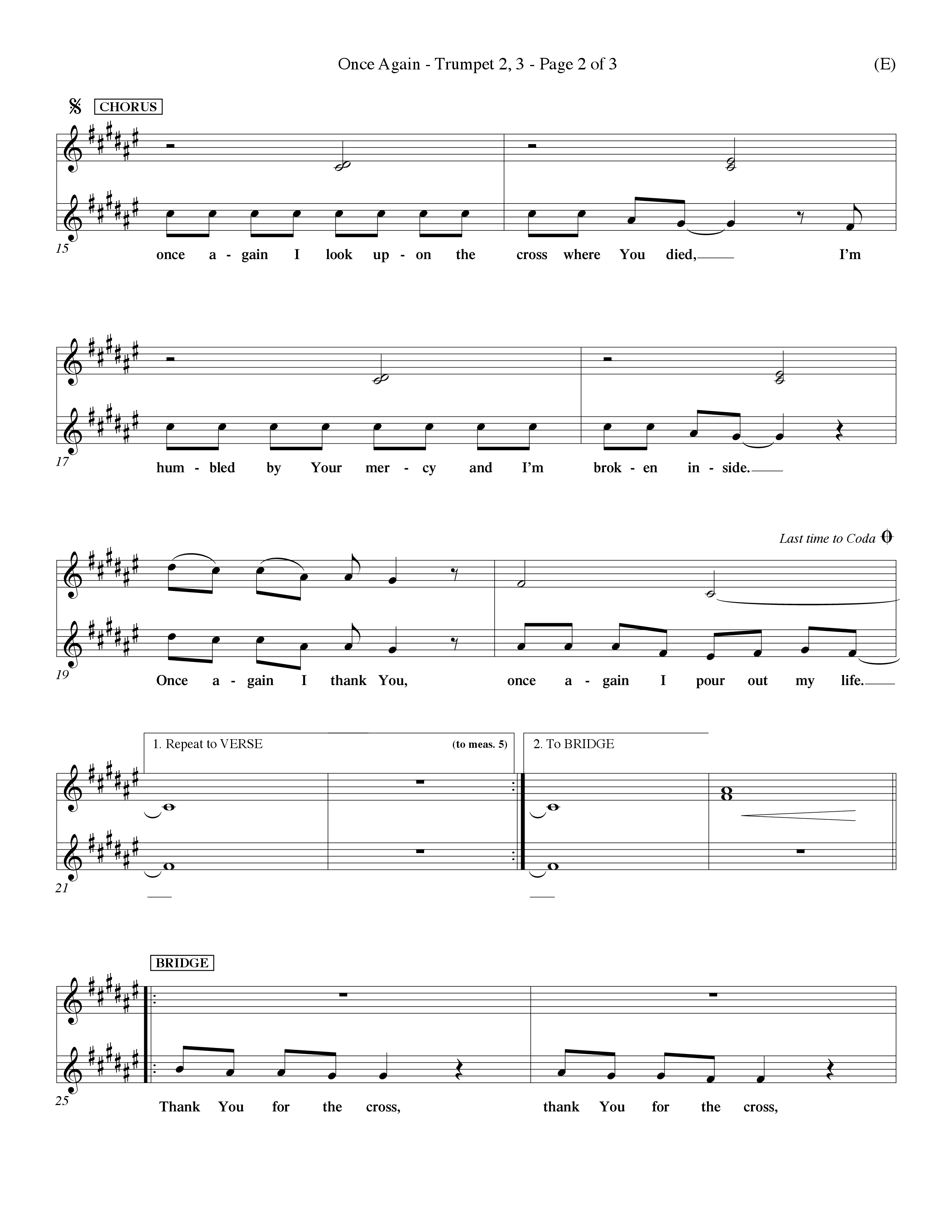 Once Again (Choral Anthem SATB) Trumpet 2/3 (Word Music Choral / Orch. Keith Wilbanks)