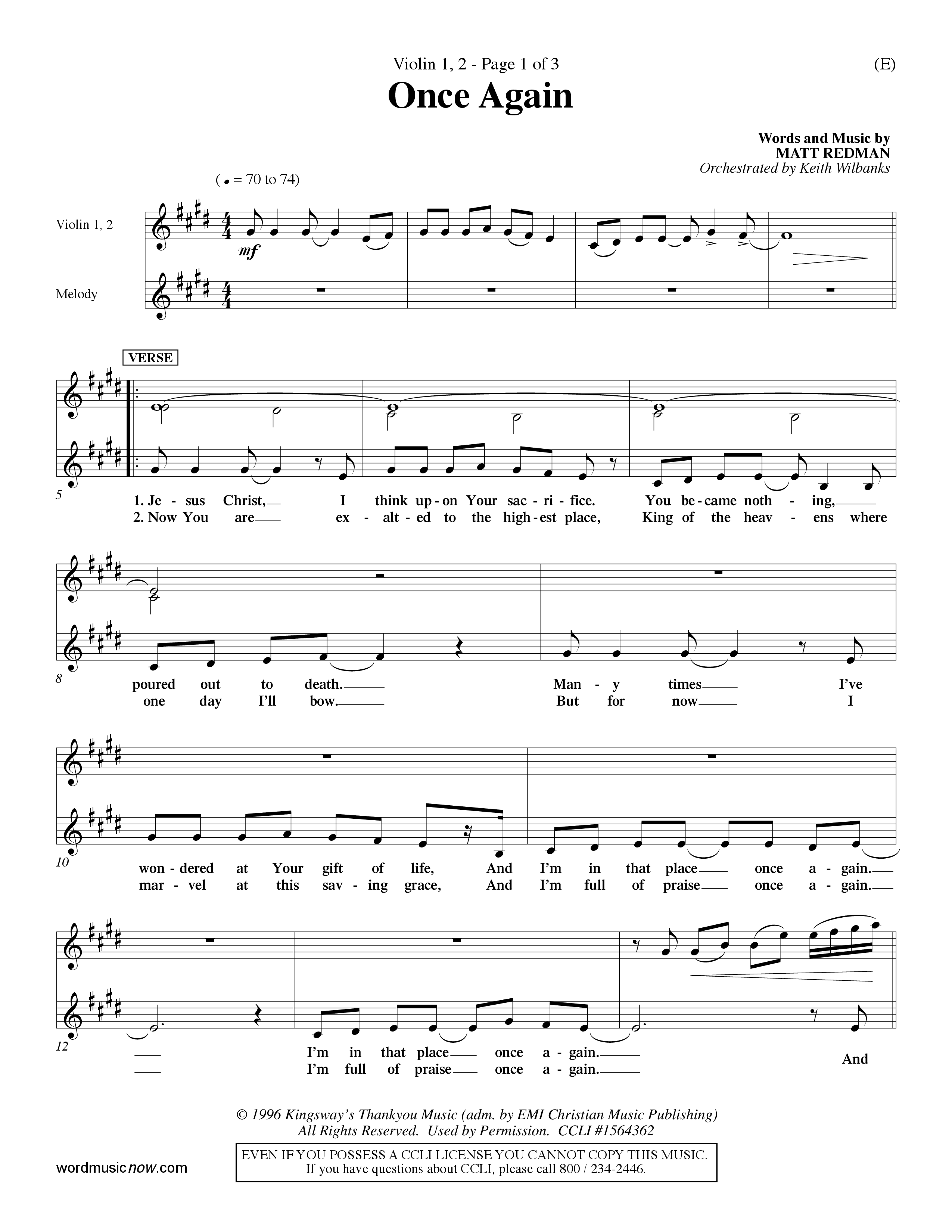Once Again (Choral Anthem SATB) Violin 1/2 (Word Music Choral / Orch. Keith Wilbanks)