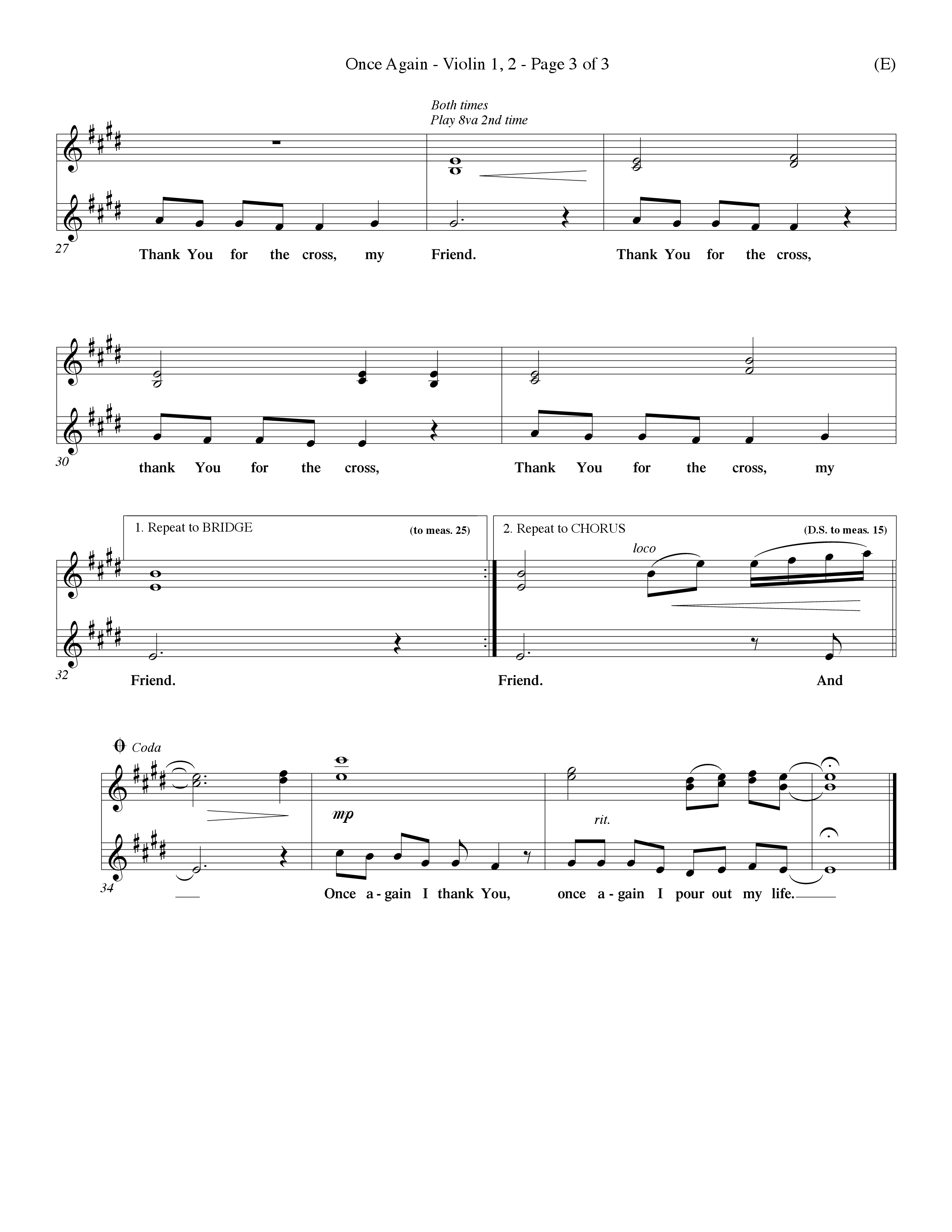 Once Again (Choral Anthem SATB) Violin 1/2 (Word Music Choral / Orch. Keith Wilbanks)