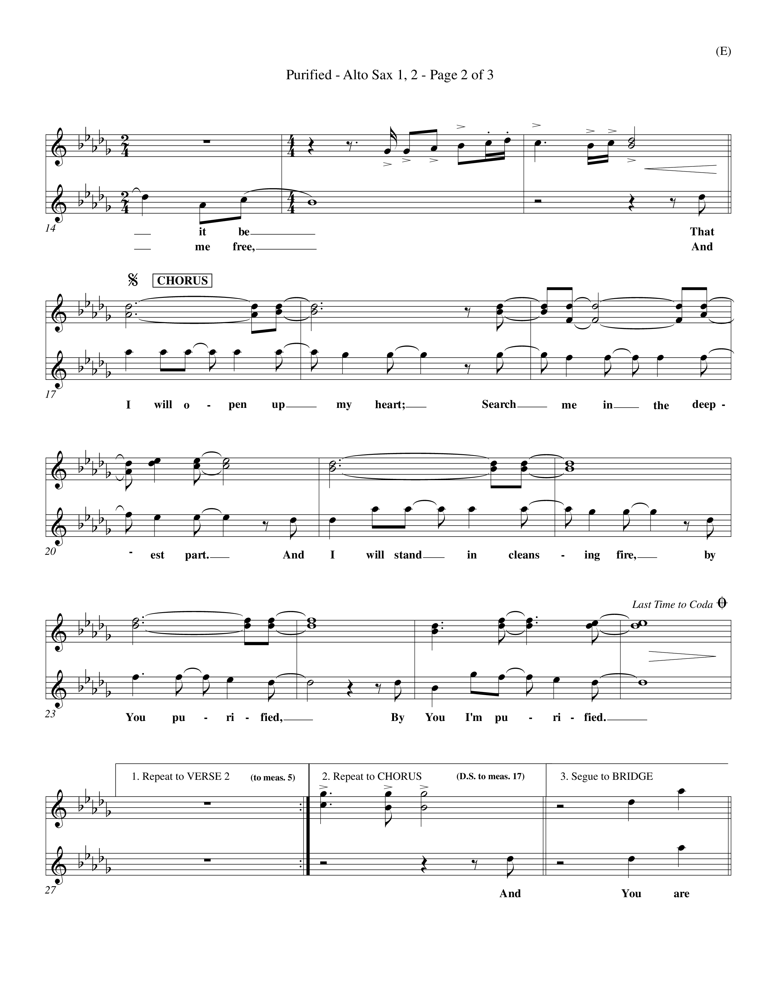 Purified (Choral Anthem SATB) Alto Sax 1/2 (Word Music Choral / Orch. Keith Wilbanks)