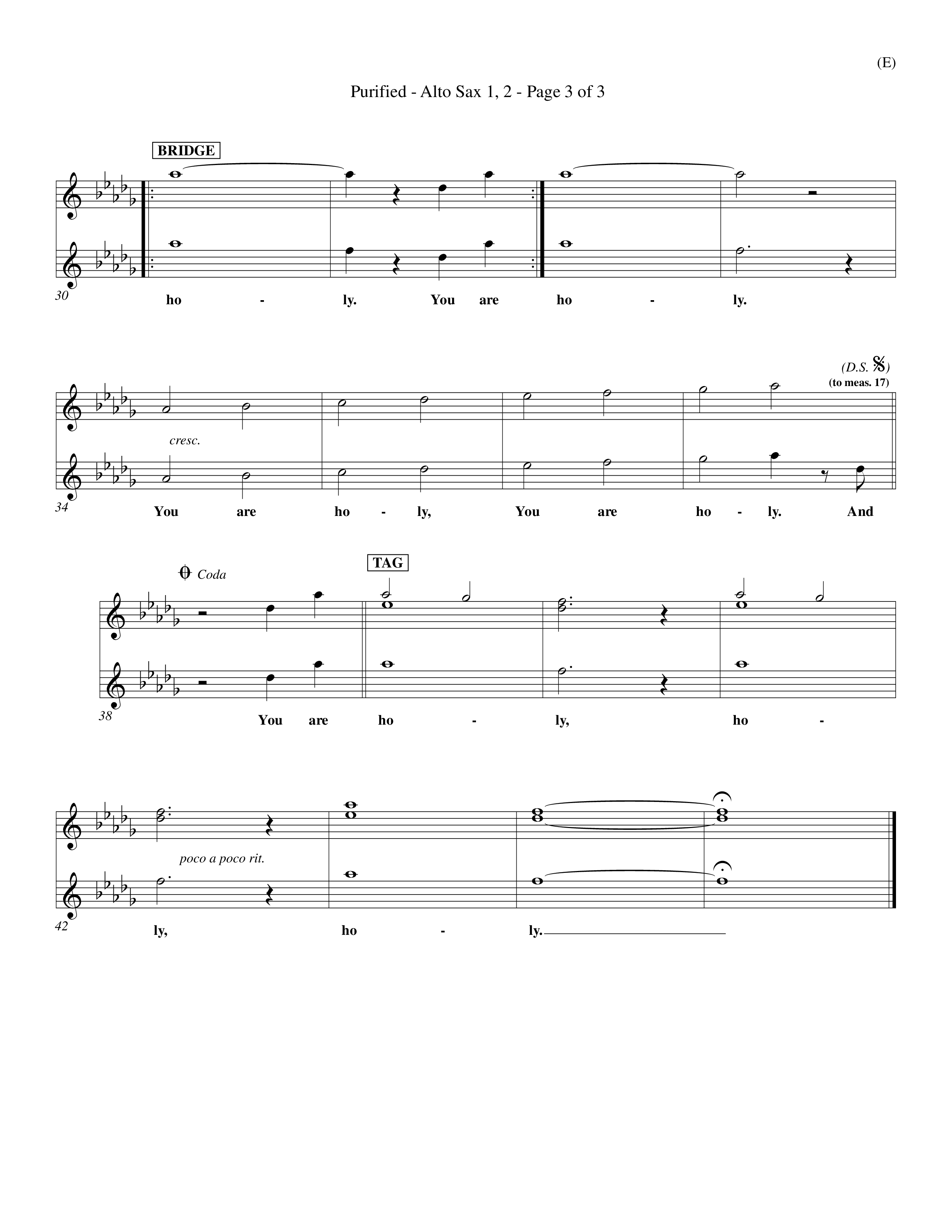 Purified (Choral Anthem SATB) Alto Sax 1/2 (Word Music Choral / Orch. Keith Wilbanks)