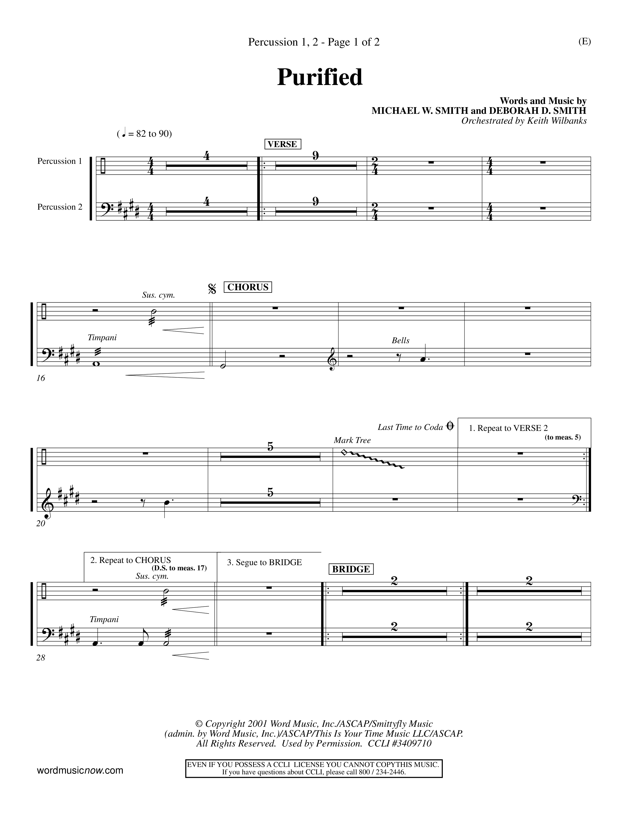 Purified (Choral Anthem SATB) Percussion 1/2 (Word Music Choral / Orch. Keith Wilbanks)