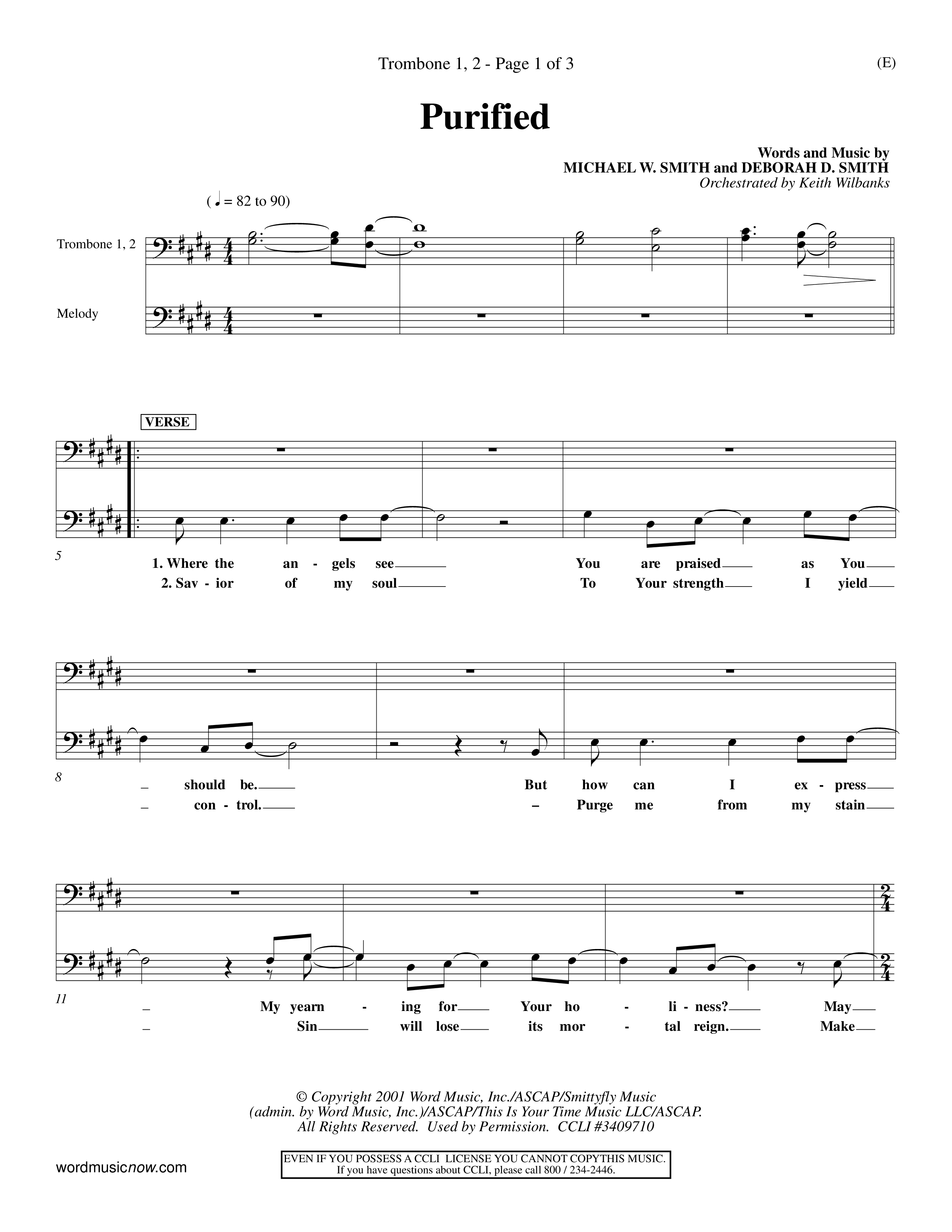 Purified (Choral Anthem SATB) Trombone 1/2 (Word Music Choral / Orch. Keith Wilbanks)