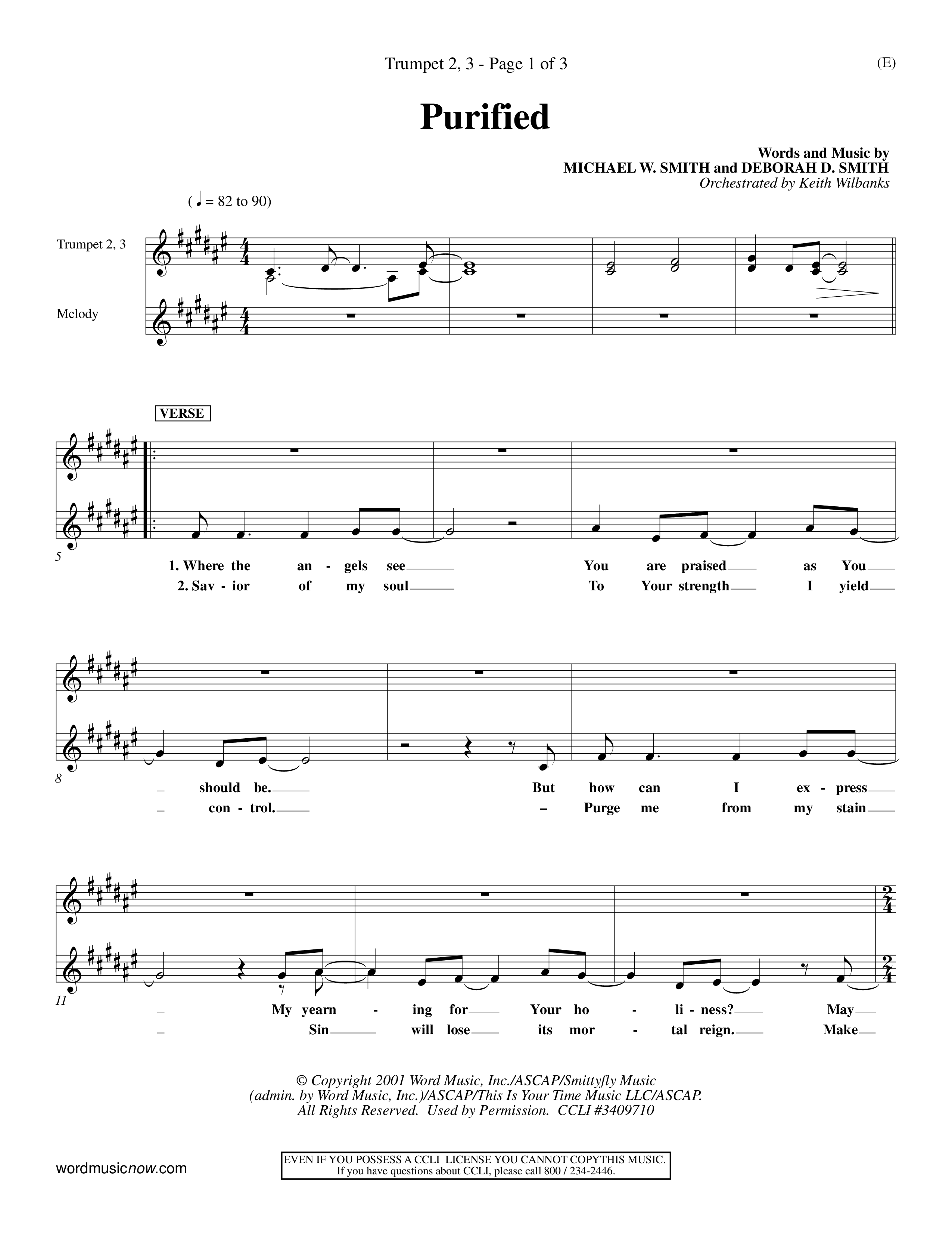 Purified (Choral Anthem SATB) Trumpet 2/3 (Word Music Choral / Orch. Keith Wilbanks)
