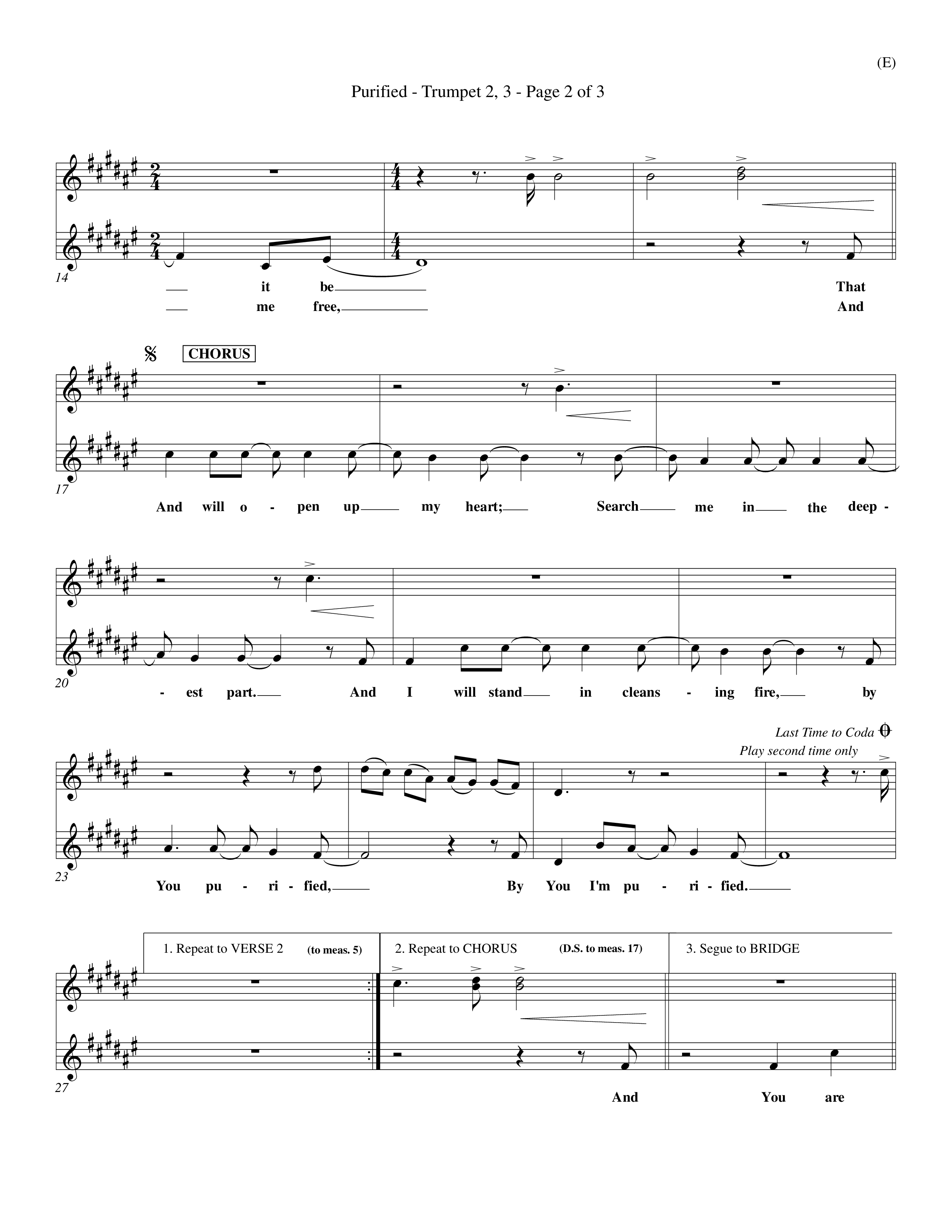 Purified (Choral Anthem SATB) Trumpet 2/3 (Word Music Choral / Orch. Keith Wilbanks)