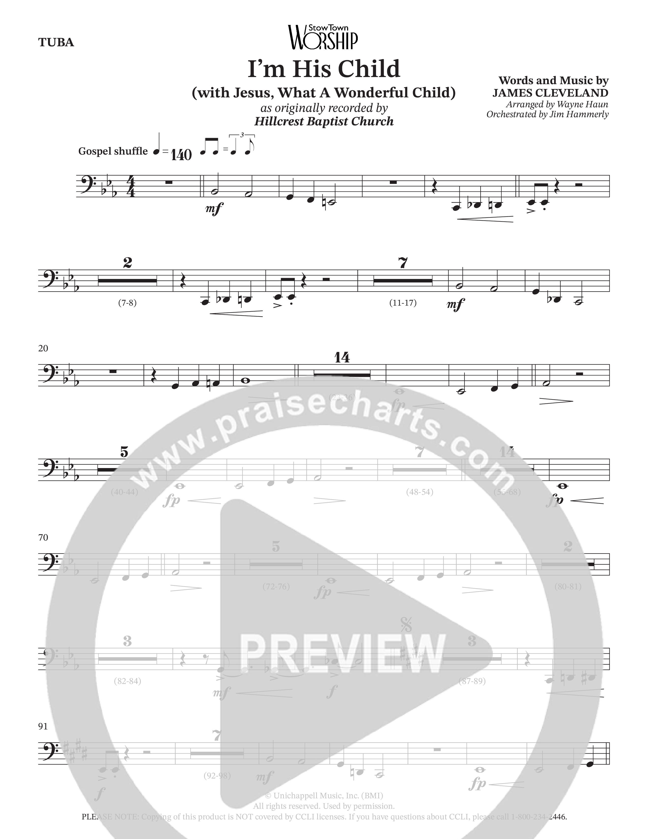 I'm His Child (with Jesus What A Wonderful Child) (Choral Anthem SATB) Tuba (Hillcrest Nashville / Arr. Wayne Haun / Orch. Jim Hammerly)