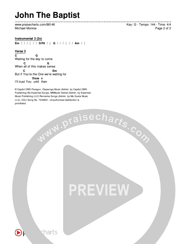John The Baptist Chords & Lyrics (Michael Monroe)