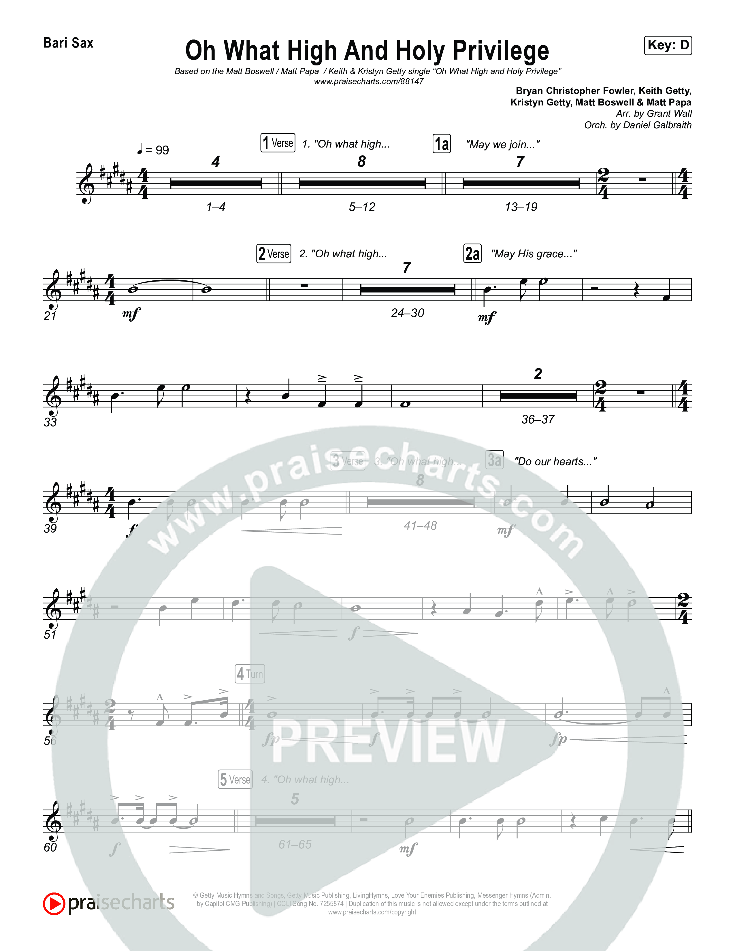 Oh What High And Holy Privilege Bari Sax (Keith & Kristyn Getty / Matt Boswell / Matt Papa)