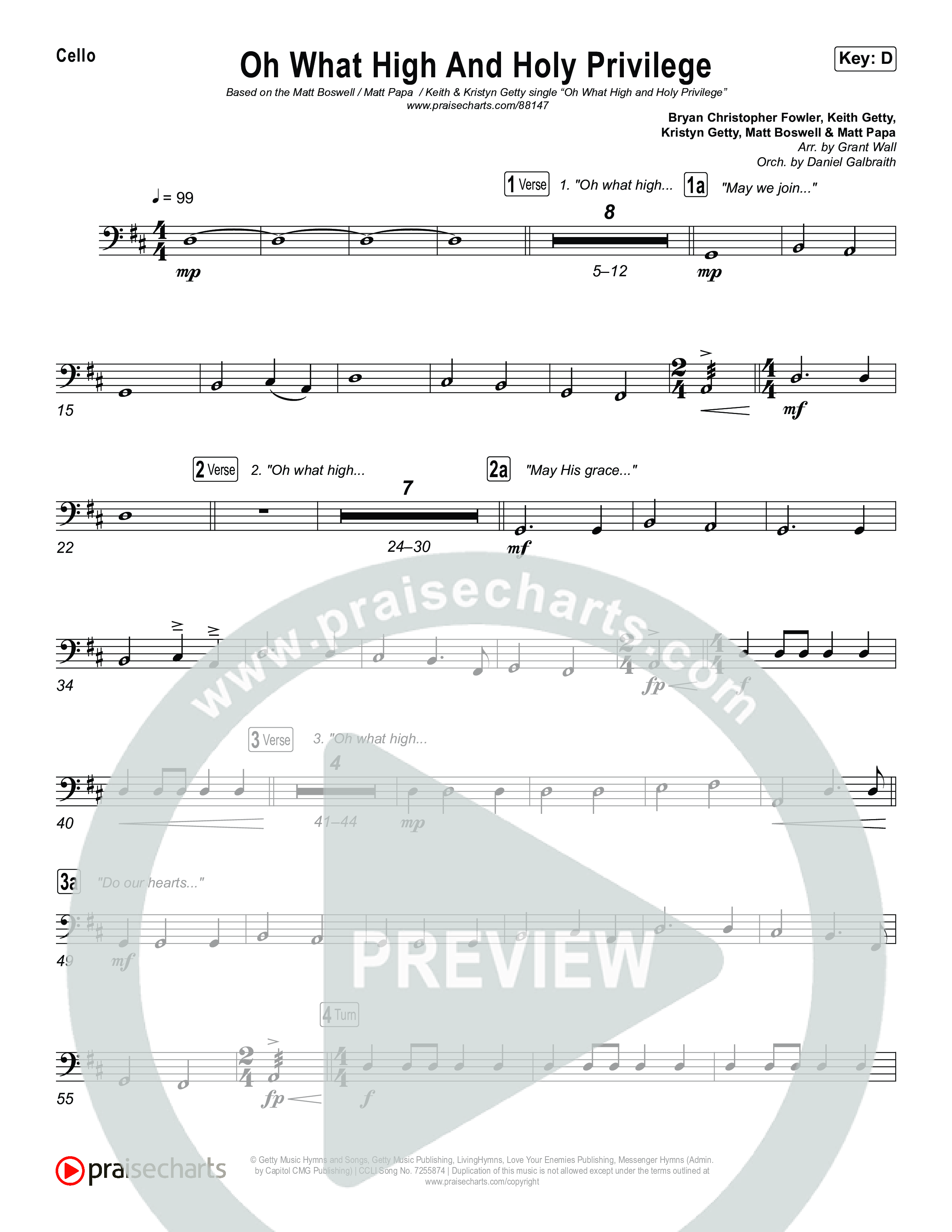 Oh What High And Holy Privilege Cello (Keith & Kristyn Getty / Matt Boswell / Matt Papa)