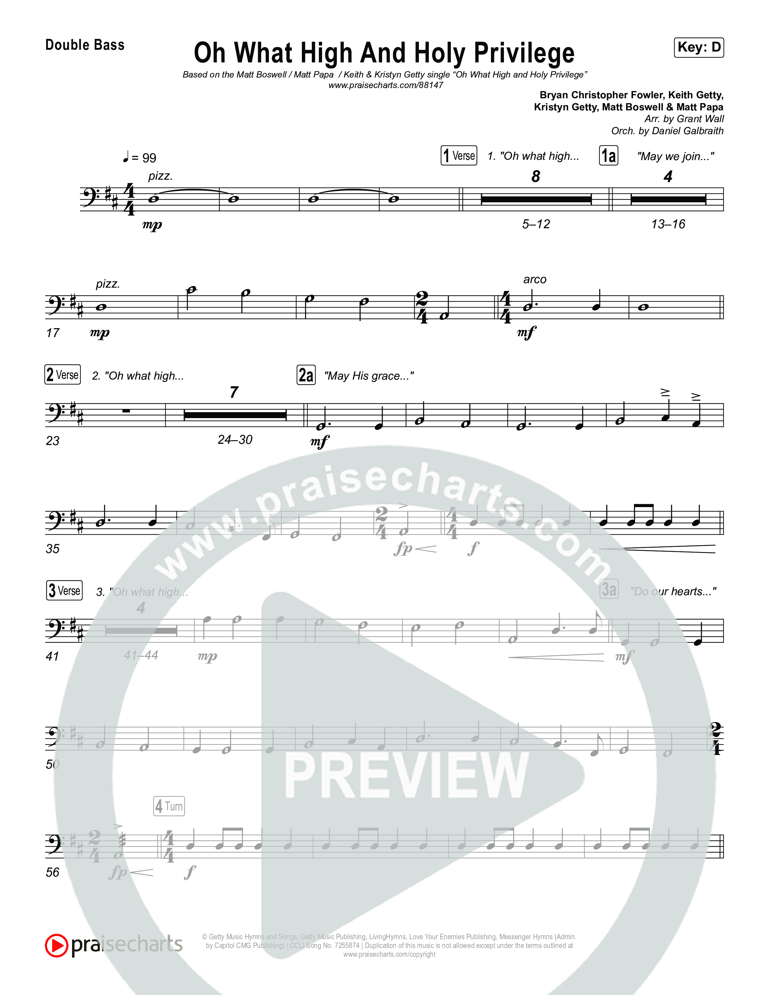 Oh What High And Holy Privilege String Bass (Keith & Kristyn Getty / Matt Boswell / Matt Papa)