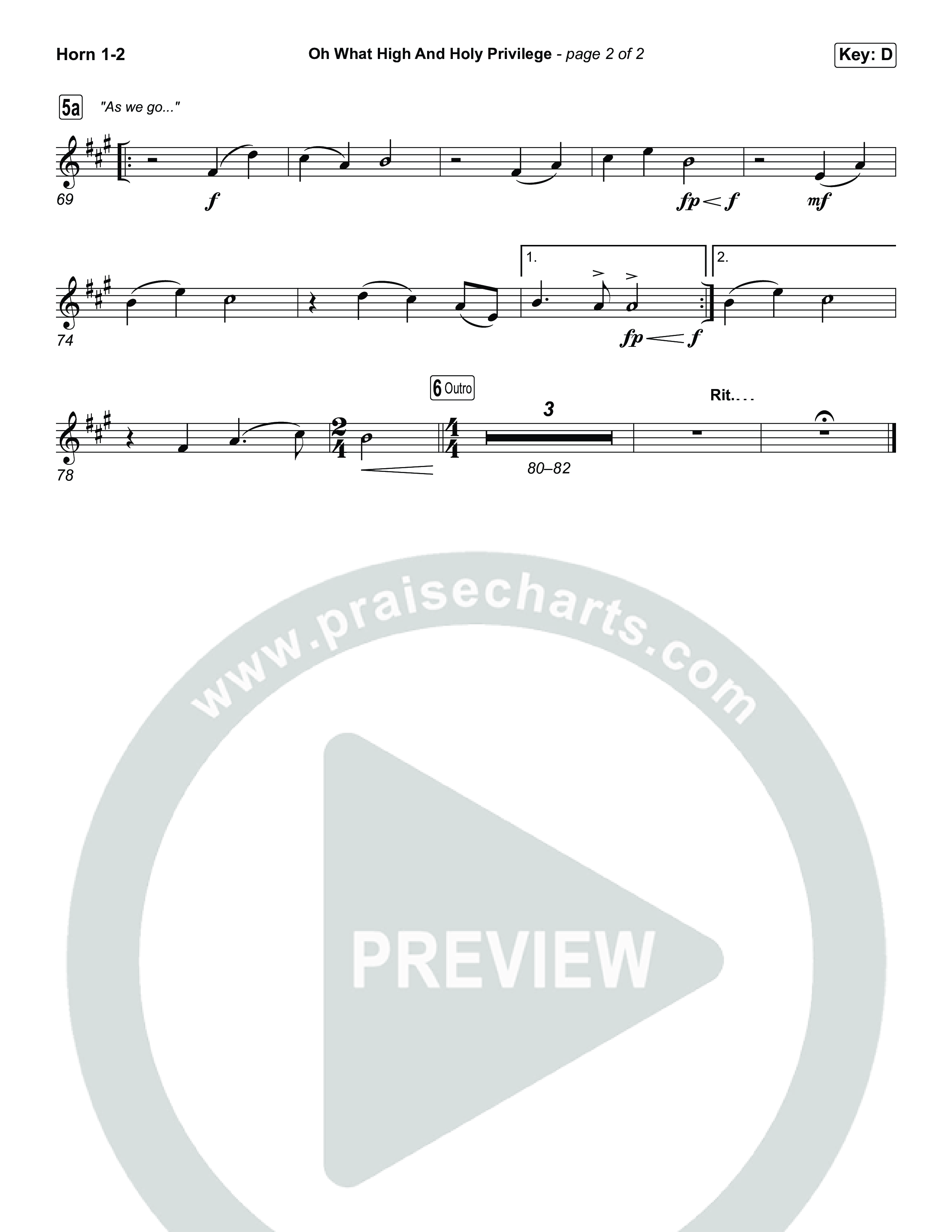 Oh What High And Holy Privilege French Horn 1,2 (Keith & Kristyn Getty / Matt Boswell / Matt Papa)