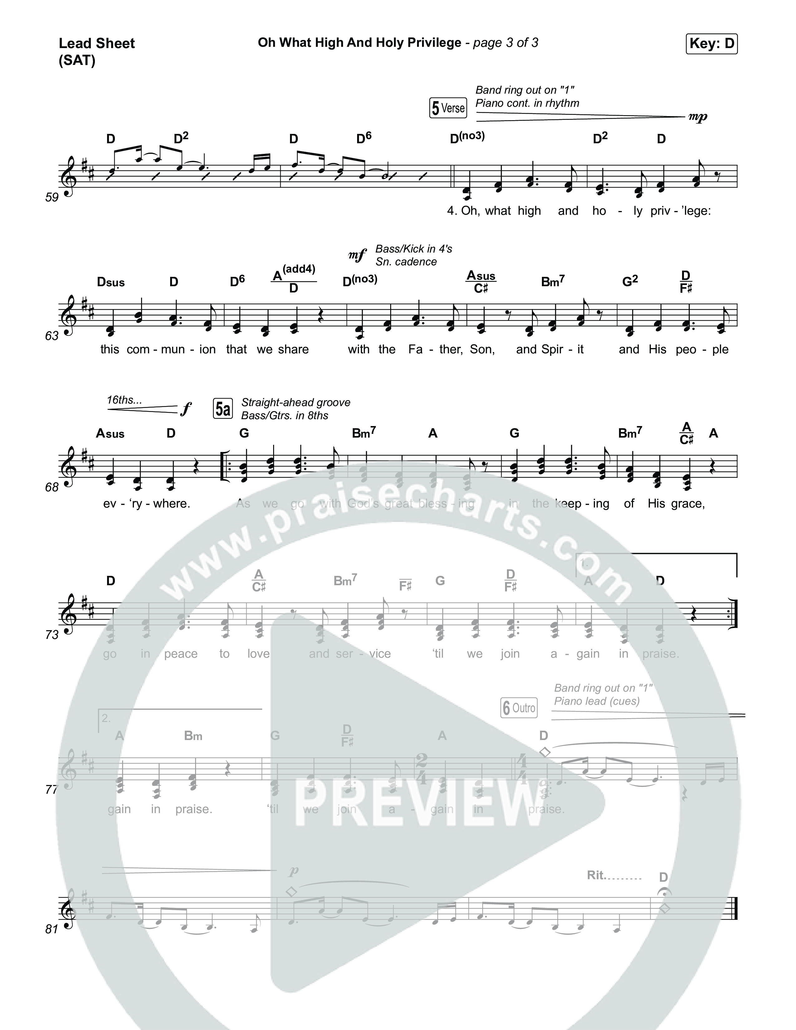Oh What High And Holy Privilege Lead Sheet (SAT) (Keith & Kristyn Getty / Matt Boswell / Matt Papa)
