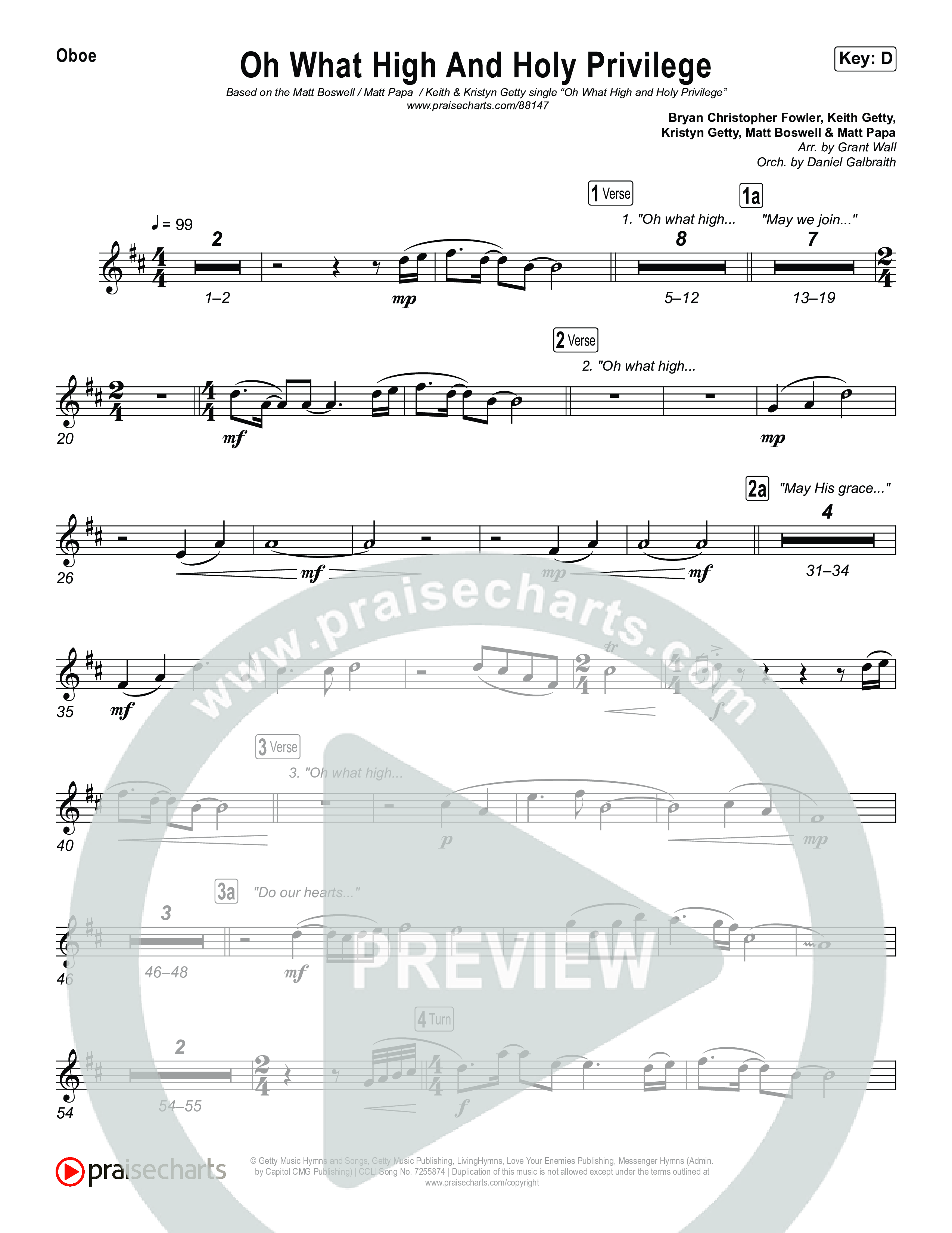 Oh What High And Holy Privilege Oboe (Keith & Kristyn Getty / Matt Boswell / Matt Papa)