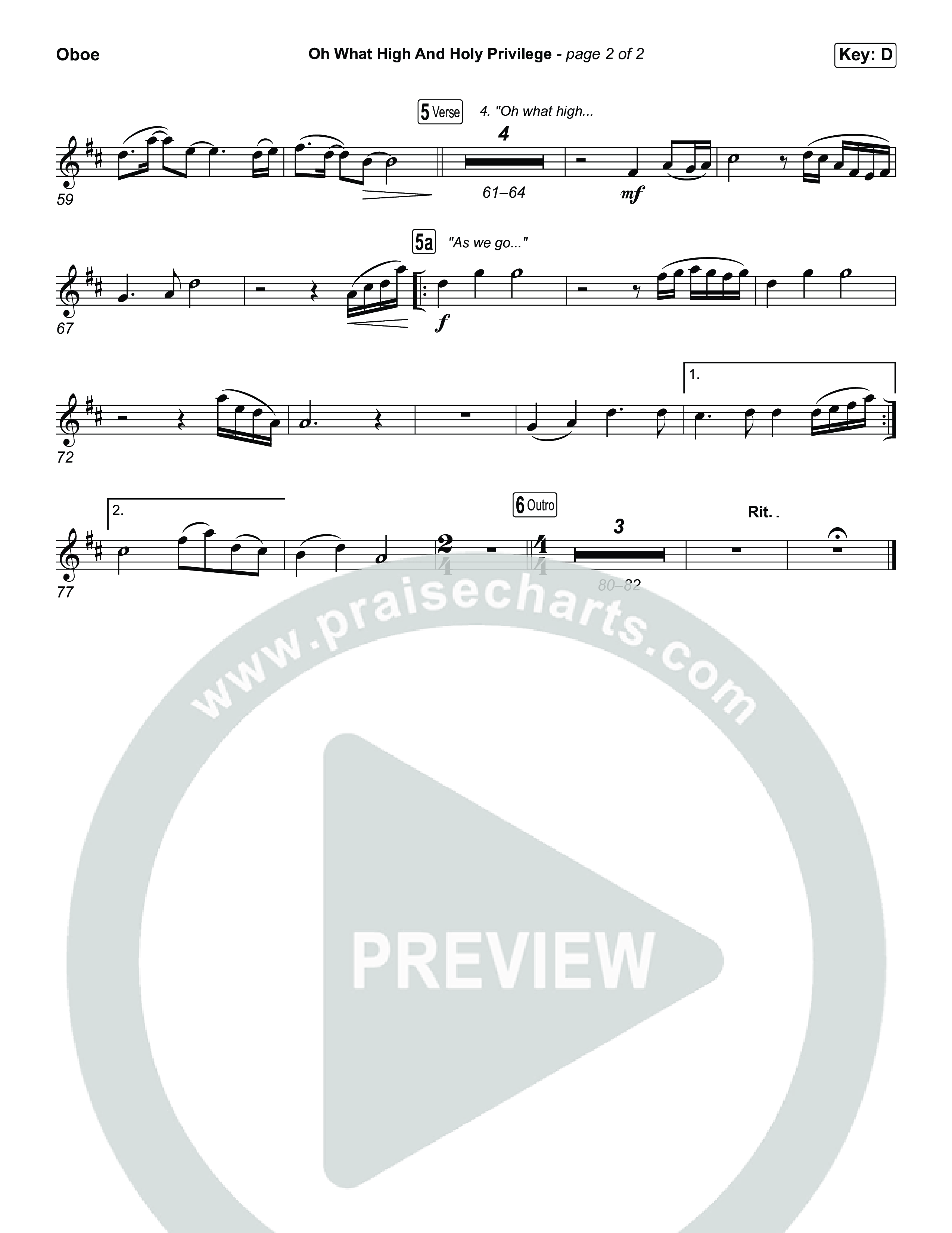 Oh What High And Holy Privilege Oboe (Keith & Kristyn Getty / Matt Boswell / Matt Papa)