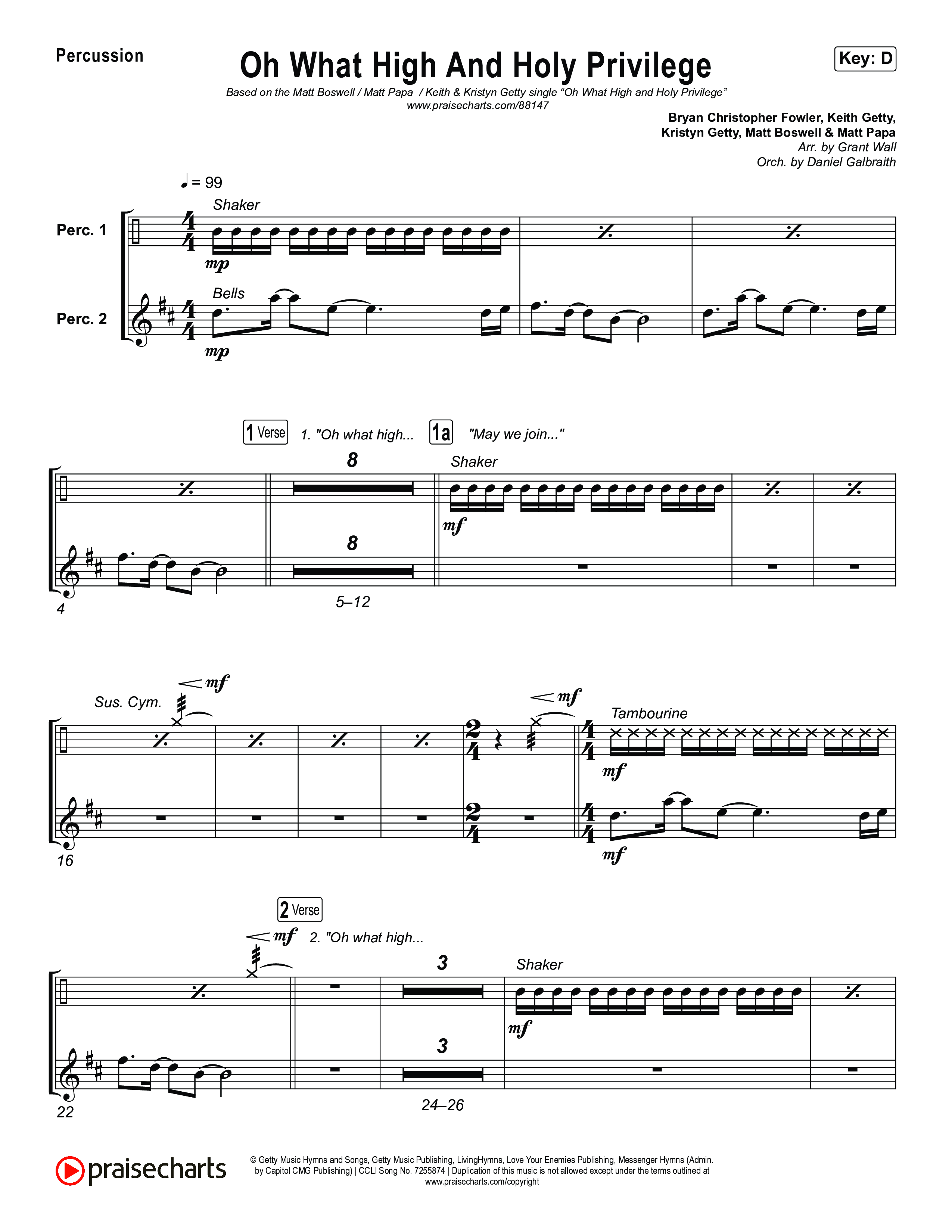 Oh What High And Holy Privilege Percussion (Keith & Kristyn Getty / Matt Boswell / Matt Papa)